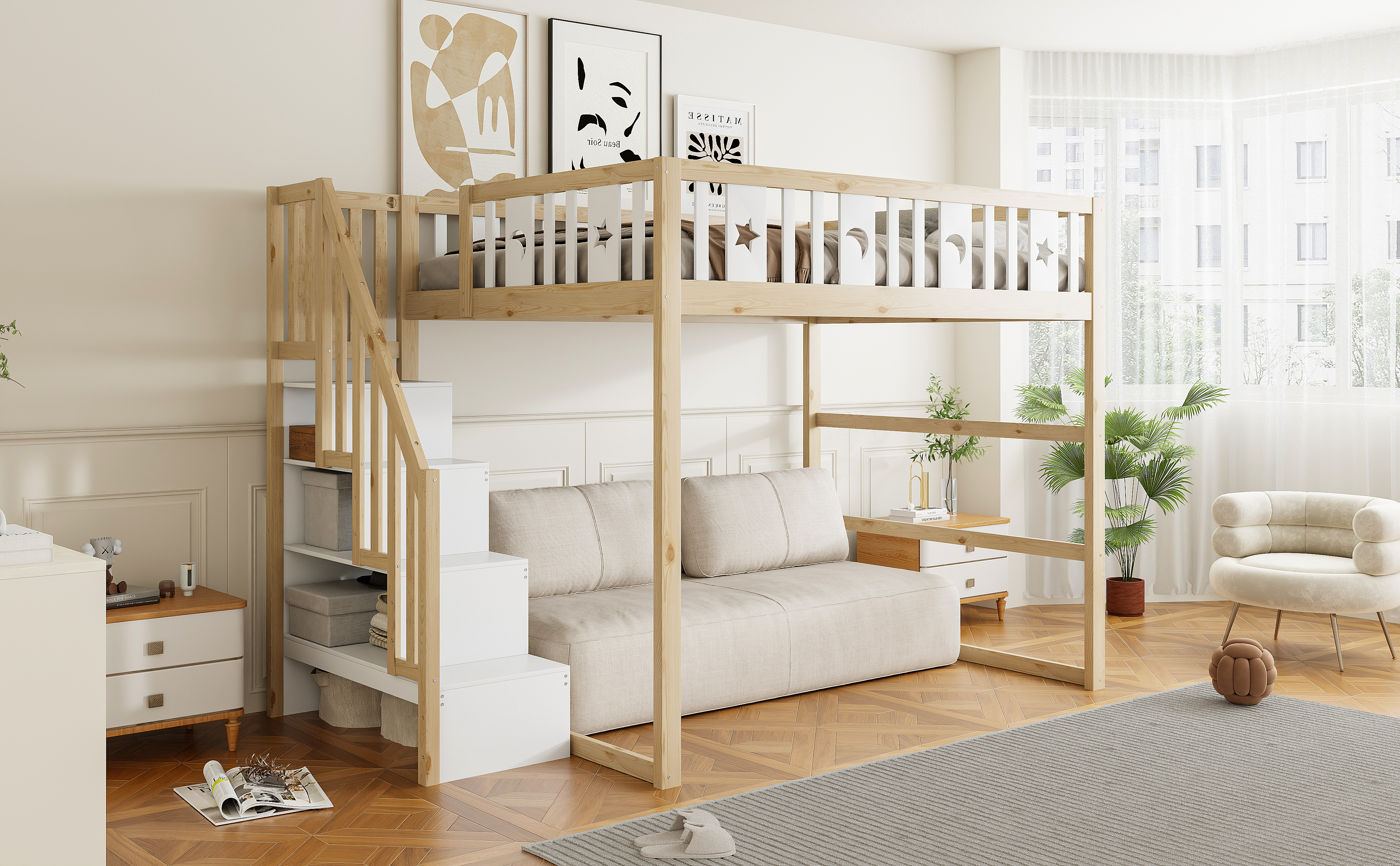 Lit mezzanine enfant en bois massif avec échelle l - image 10