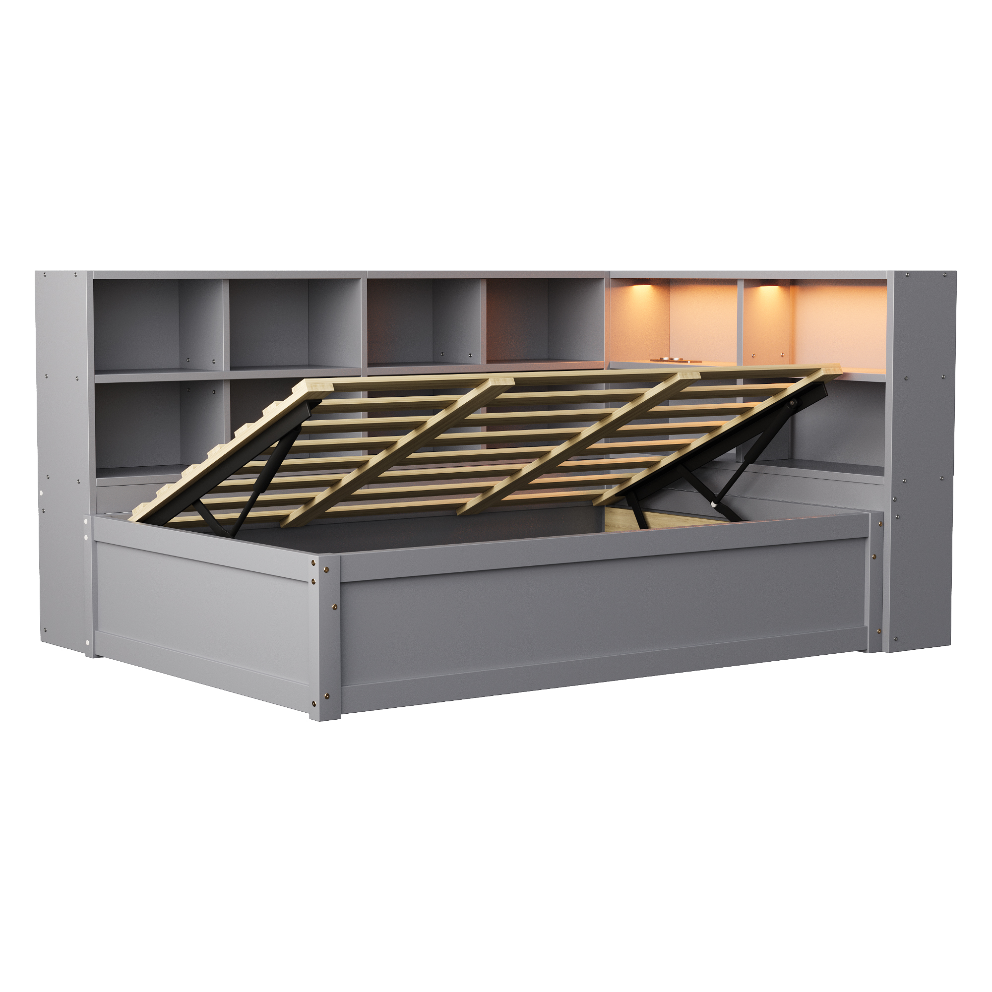 Lit simple en bois massif, prise multifonction intégrée, rangements multiples, bande LED contrôlable par smartphone/télécommande, pour chambre, recharge appareils, beaucoup de stockage, ambiance personnalisée, design moderne - image 7