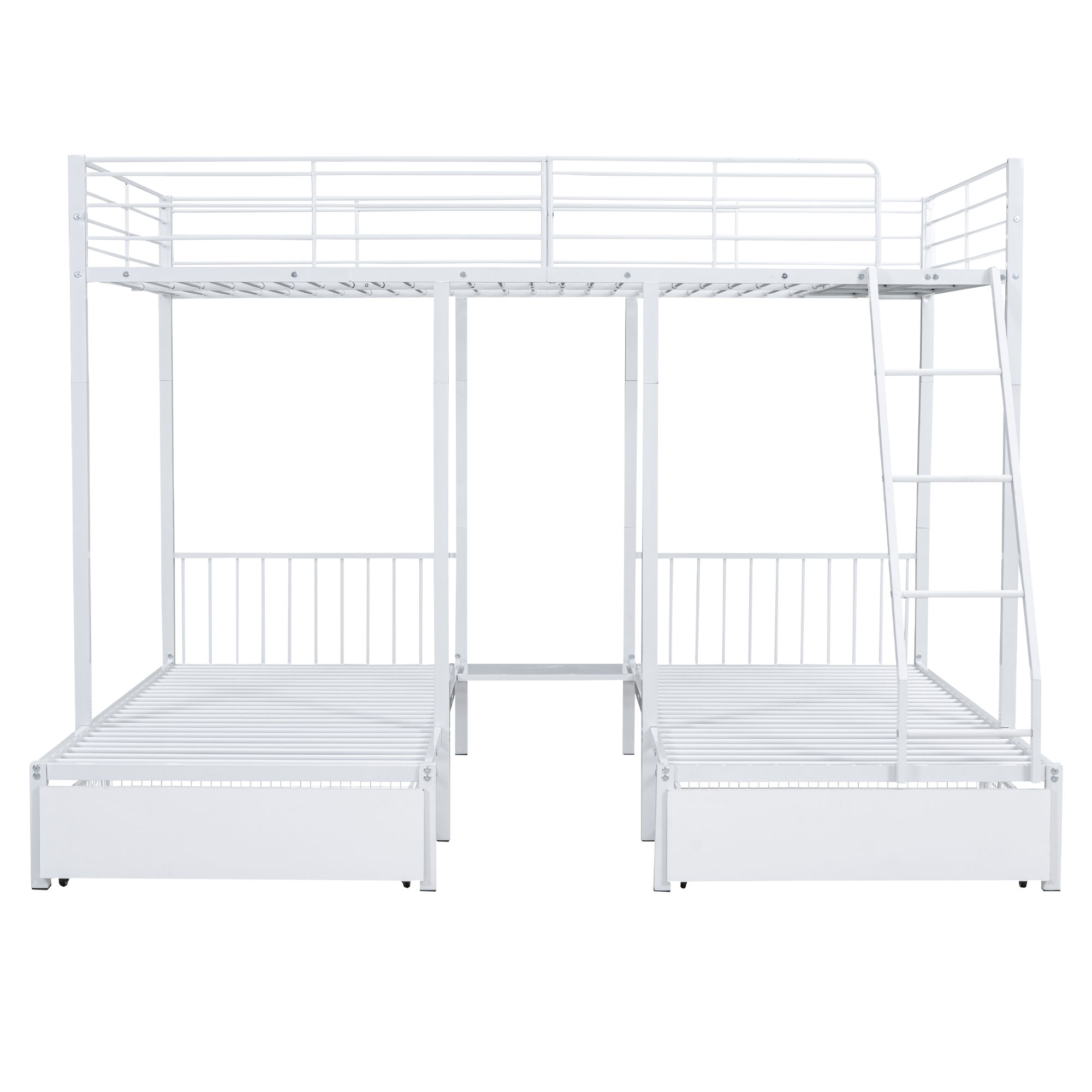 Lit triple 140×200 + 2×90×200 cm avec 2 tiroirs escamotables, divisible en 3 lits séparés, pour famille et invités, gain de place vertical, beaucoup de couchages, design polyvalent, stabilité, fonctionnalité - image 17