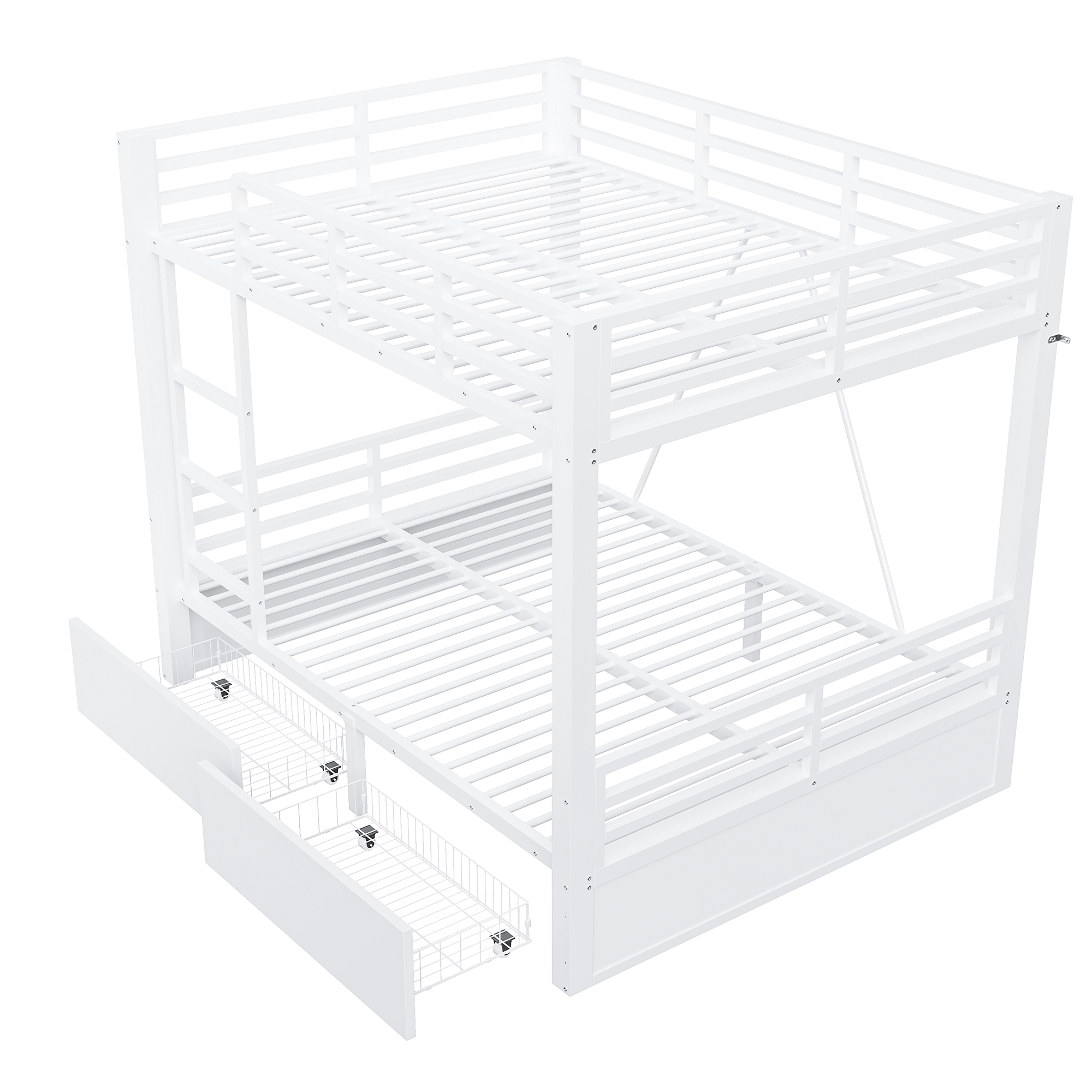 Lit superposé gain de place 204x148x164 cm en métal + bois Blanc - points forts 1