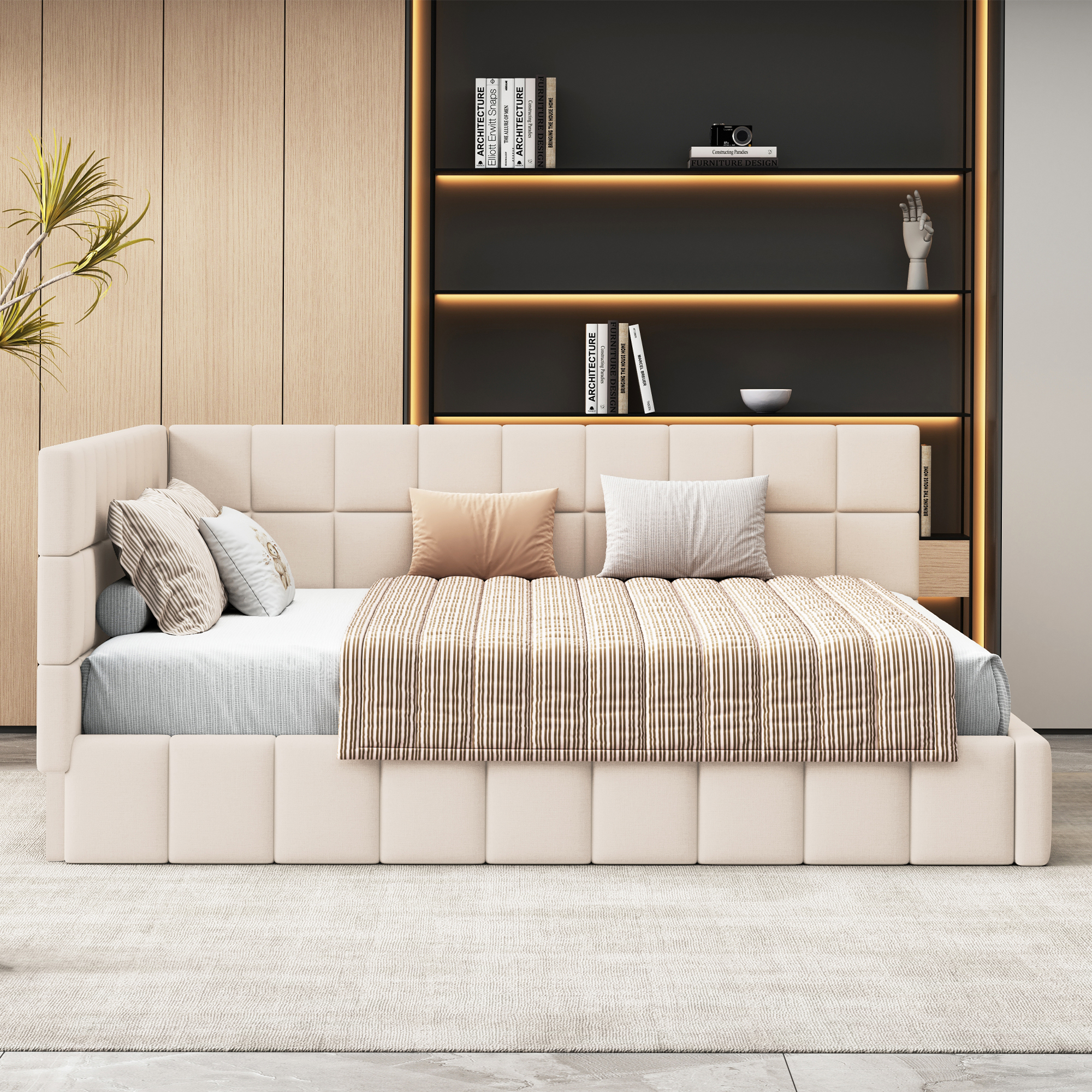 Lit canapé velours beige 160x200