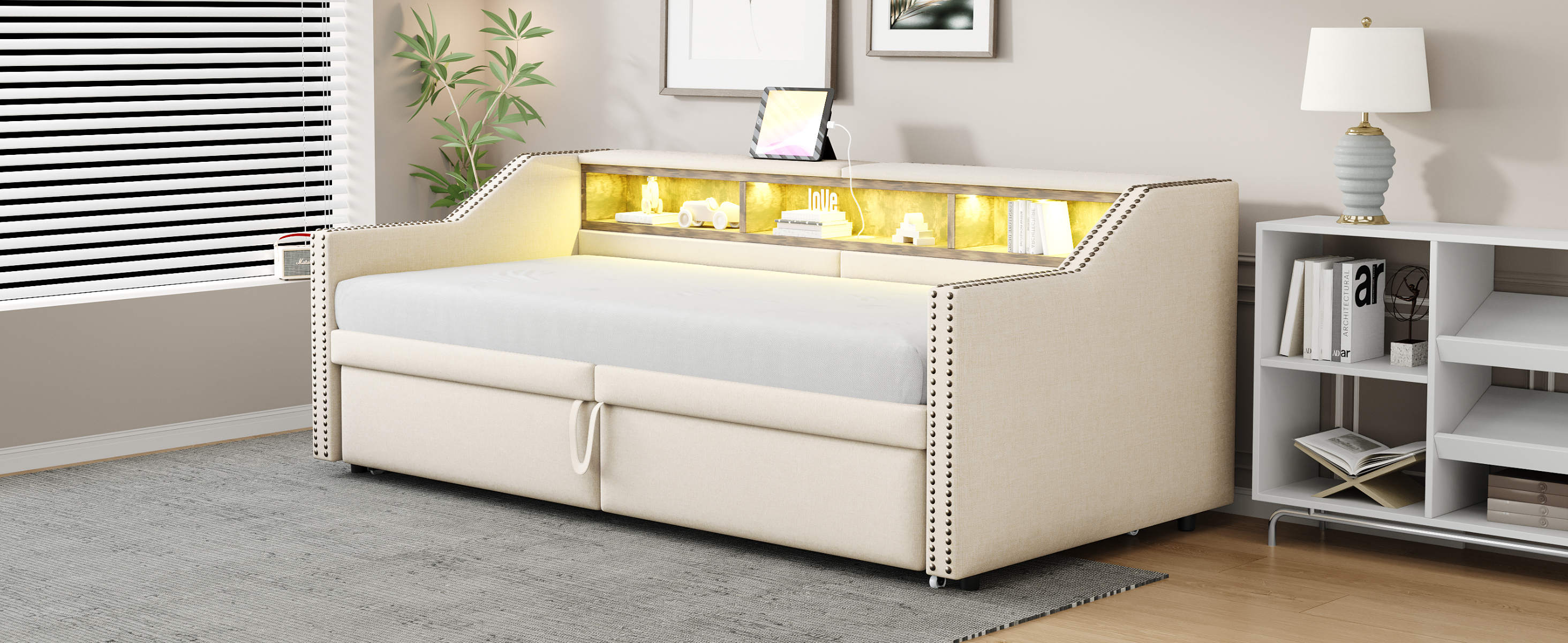 Canapé-lit en lin FSC avec lit escamotable 180×200 cm, pour salon et chambre, écologique, respirant, sommeil agréable, utilisation simple, design polyvalent, confort et durabilité, style naturel - image 19