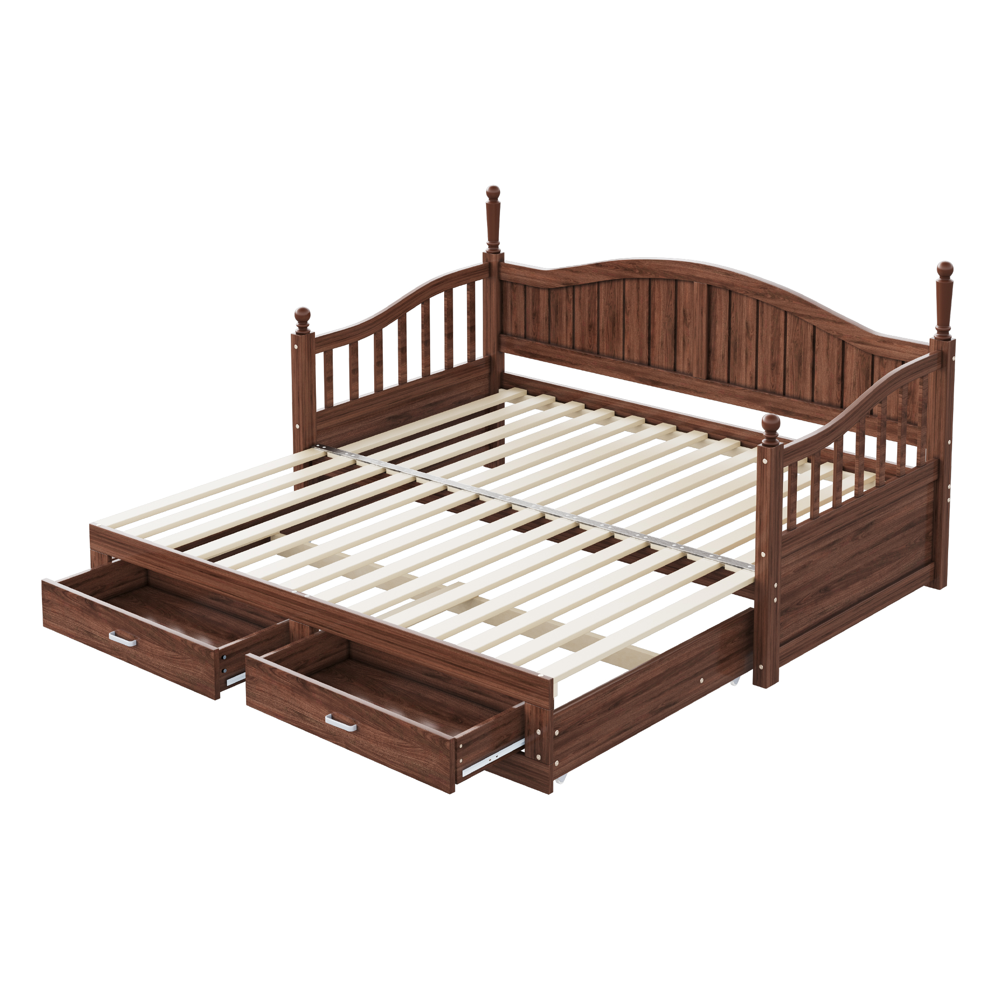 Canapé-lit en bois massif escamotable 90×190→180×190 cm, 2 tiroirs, dossier courbé élégant, accoudoirs arrondis, pour salon et chambre, utilisation polyvalente, beaucoup de rangement, design classique, stabilité, durabilité - image 9