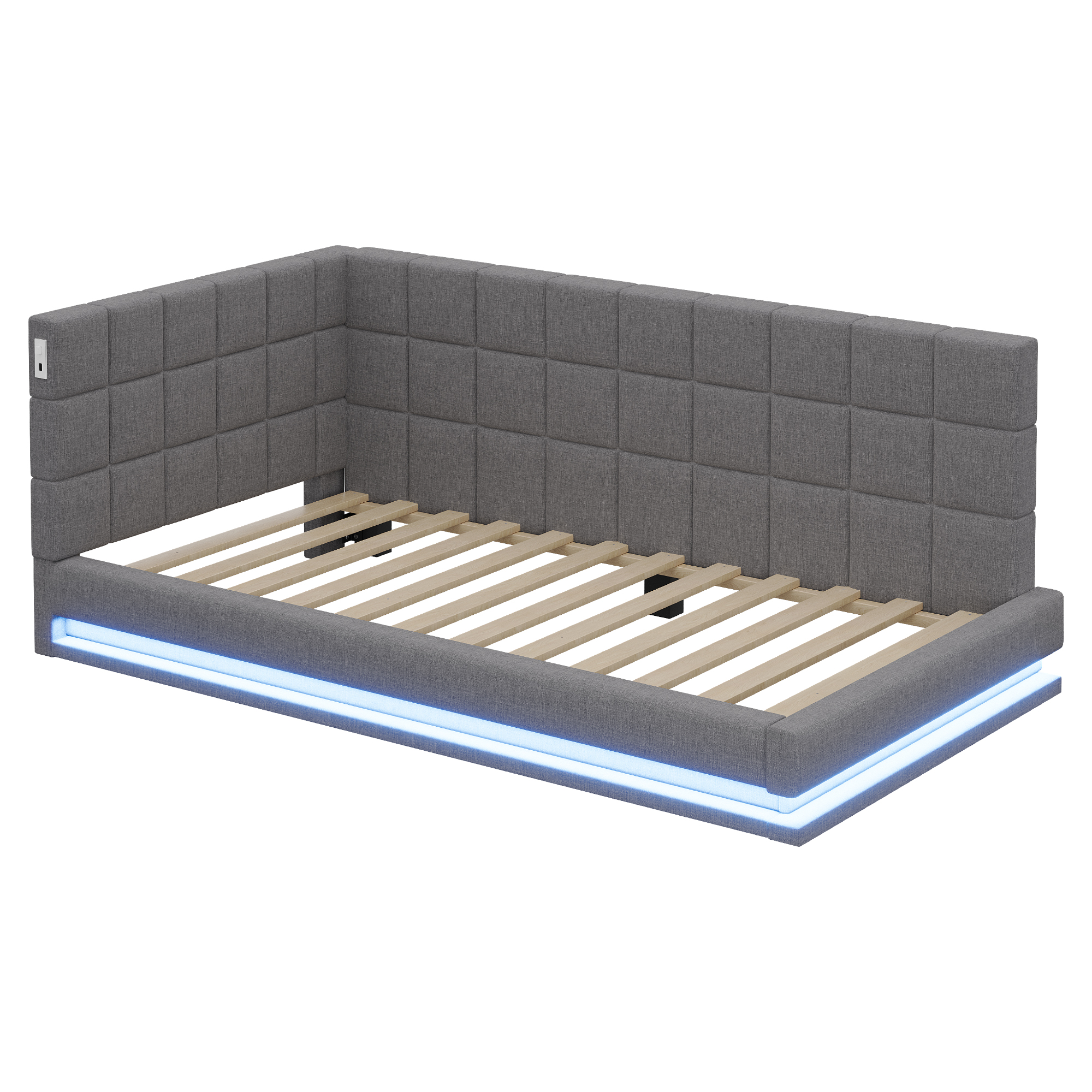 Lit canapé 90x200 lin gris LED