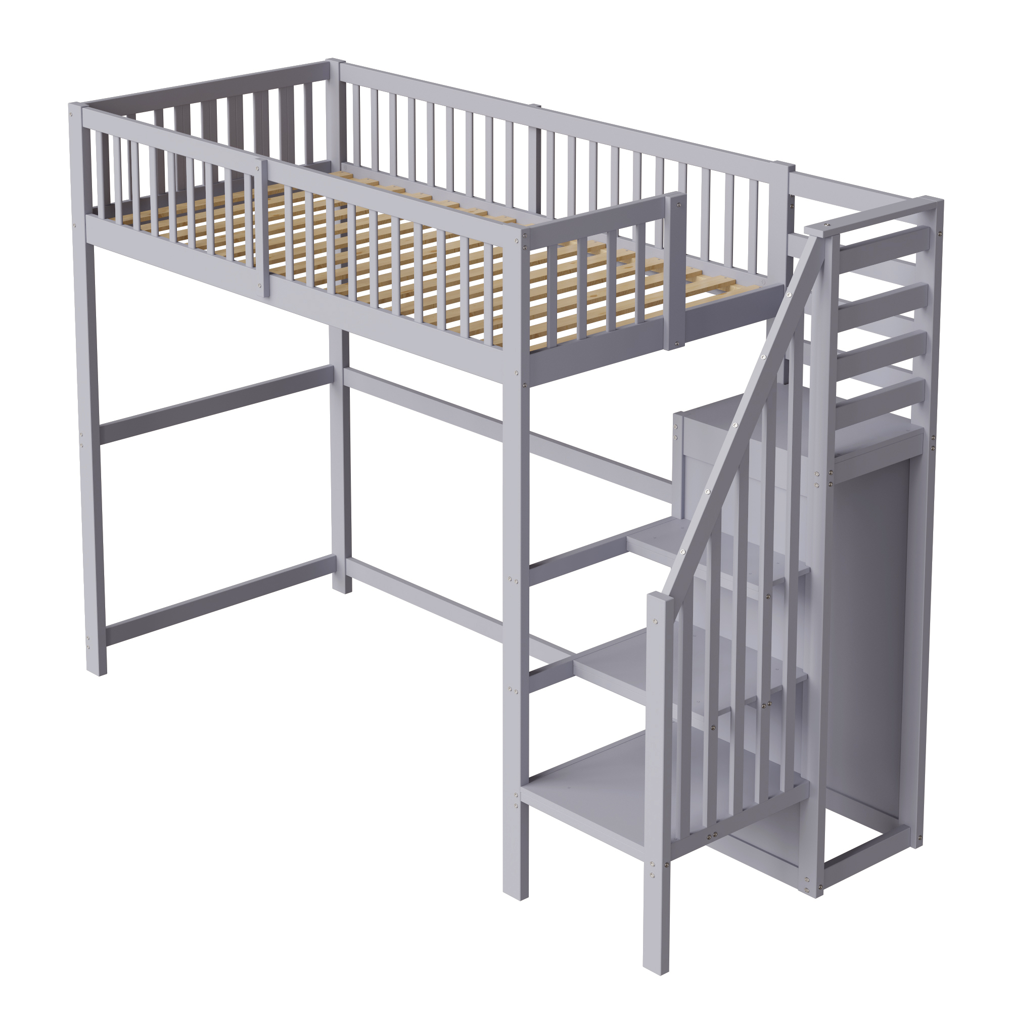 Hochbett 90x200 mit Treppe, Kinderbett aus Holz mi