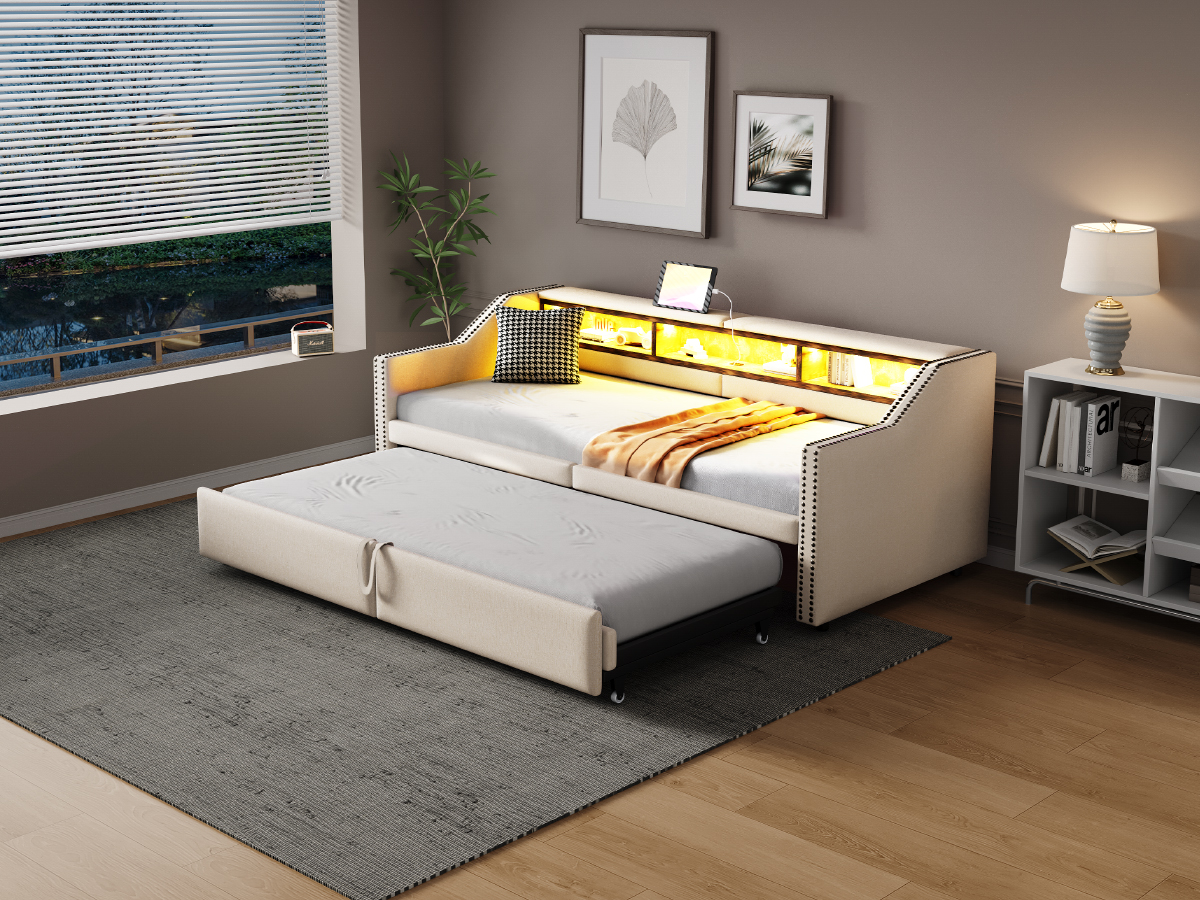Canapé-lit en lin FSC avec lit escamotable 180×200 cm, pour salon et chambre, écologique, respirant, sommeil agréable, utilisation simple, design polyvalent, confort et durabilité, style naturel - image 10