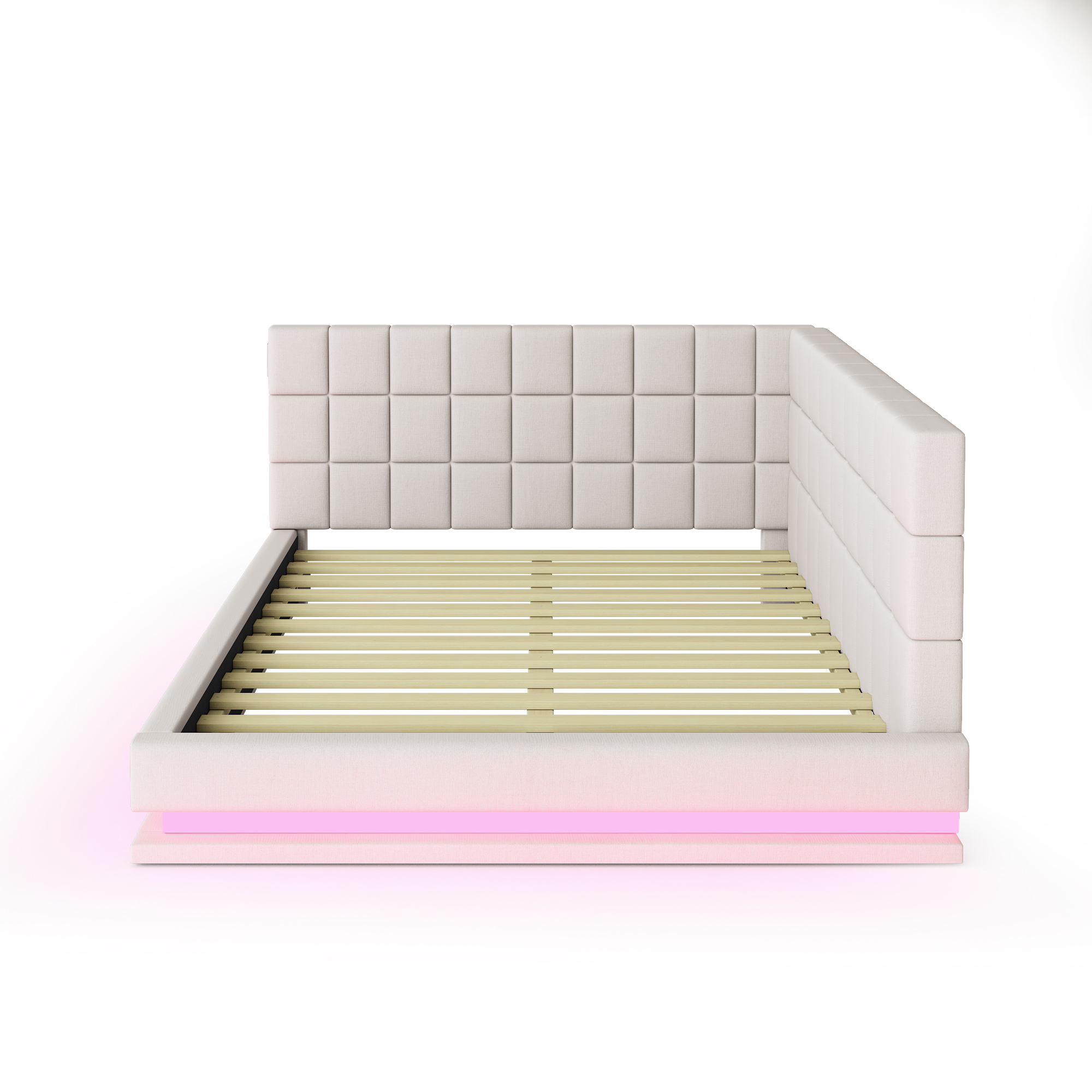 Lit canapé 140x200 lin beige LED