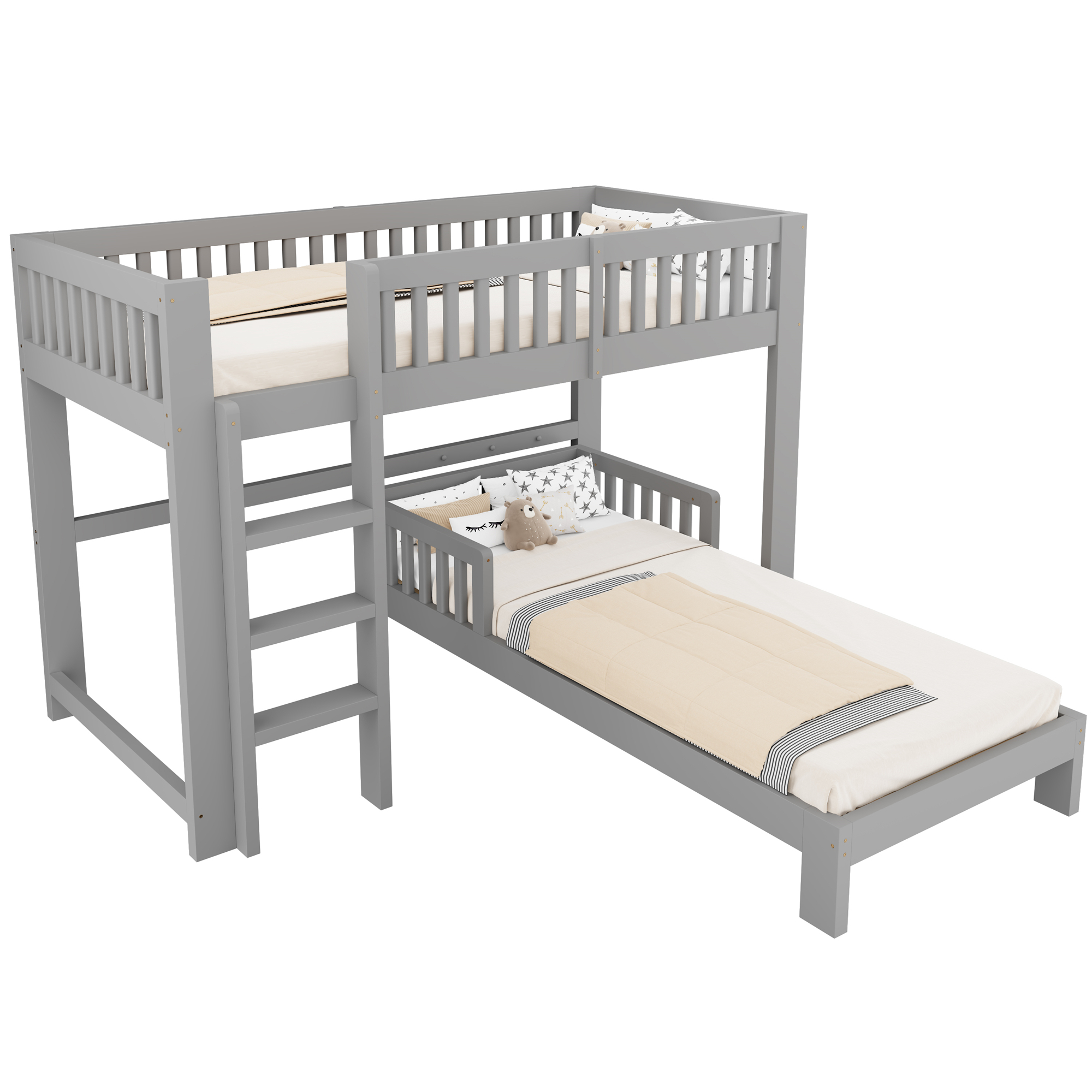 Lit mezzanine 90 x 200 cm avec LED, bois, Gris - fonctions