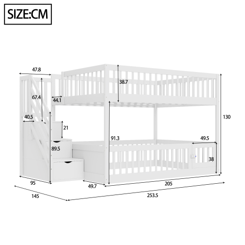Dimensions du lit superposé enfant avec escalier et rangements