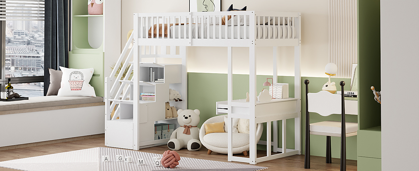 Lit mezzanine pin avec table multifonction (coiffeuse/ordinateur/travail), échelle-coffre sécurité, espace sous lit, pour enfant et adolescent, chambre et étude, gain de place, sécurité renforcée, stabilité, durabilité - image 16