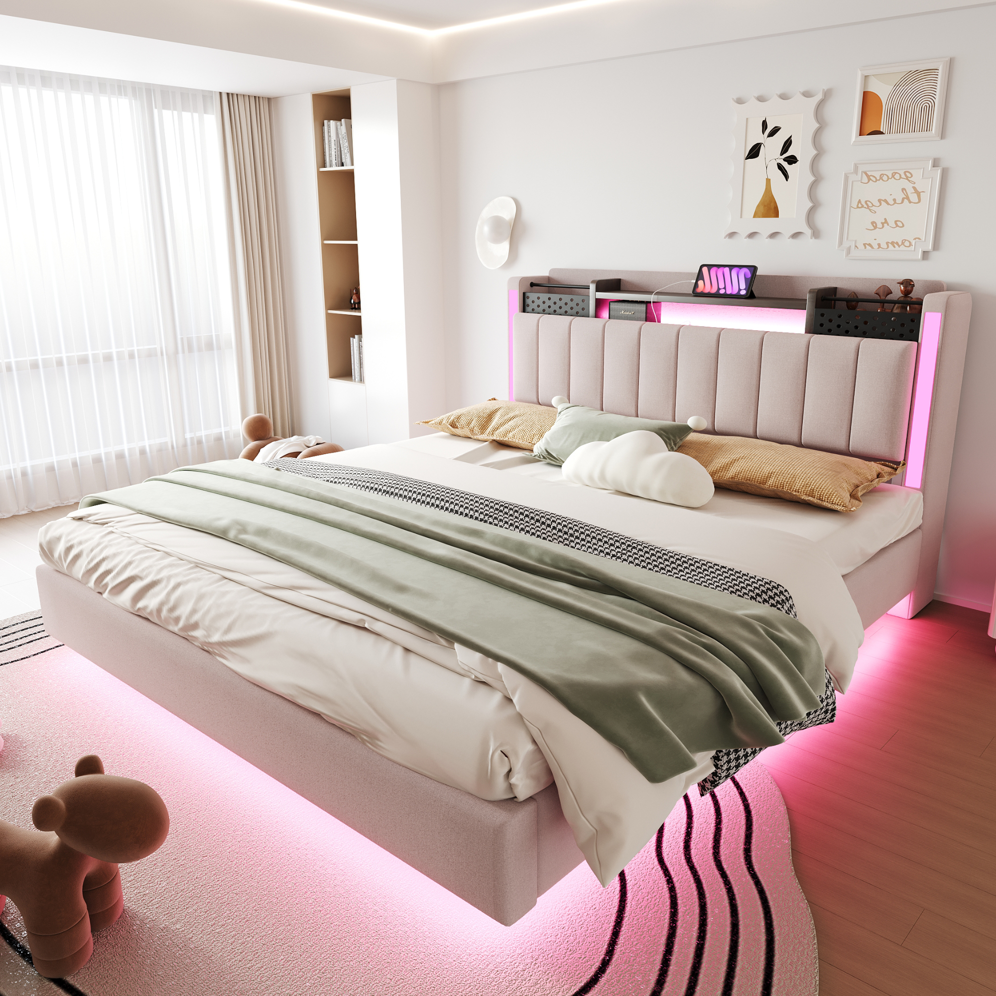 Polsterbett 160*200 mit LED-Beleuchtung und USB-St