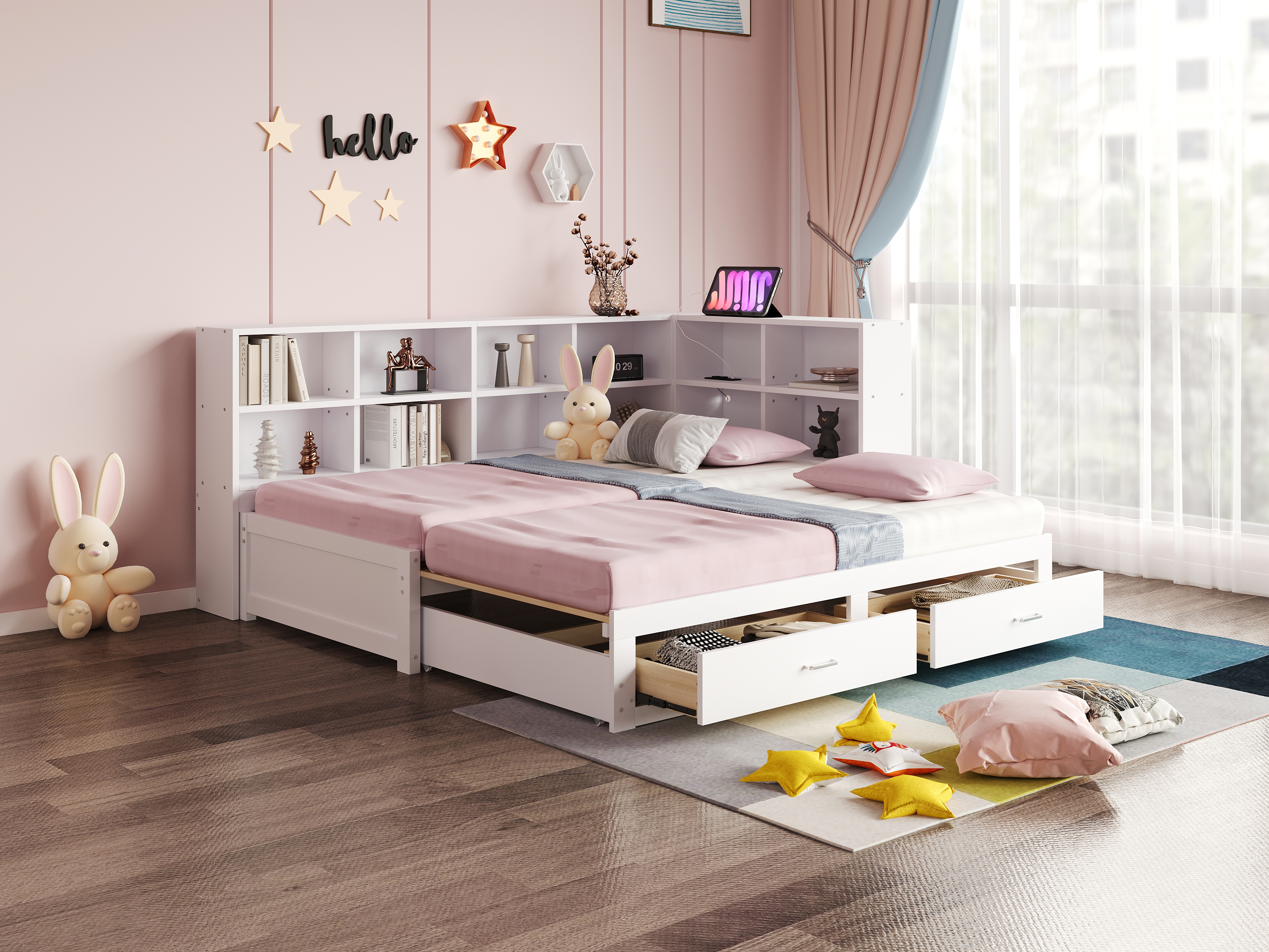 Canapé-lit en bois massif escamotable 90→180×190 cm, prise multifonction, étagères tête + 2 tiroirs, pour salon et chambre, beaucoup de rangement, couchage spacieux, recharge au lit, design moderne, stabilité, fonctionnalité - image 16
