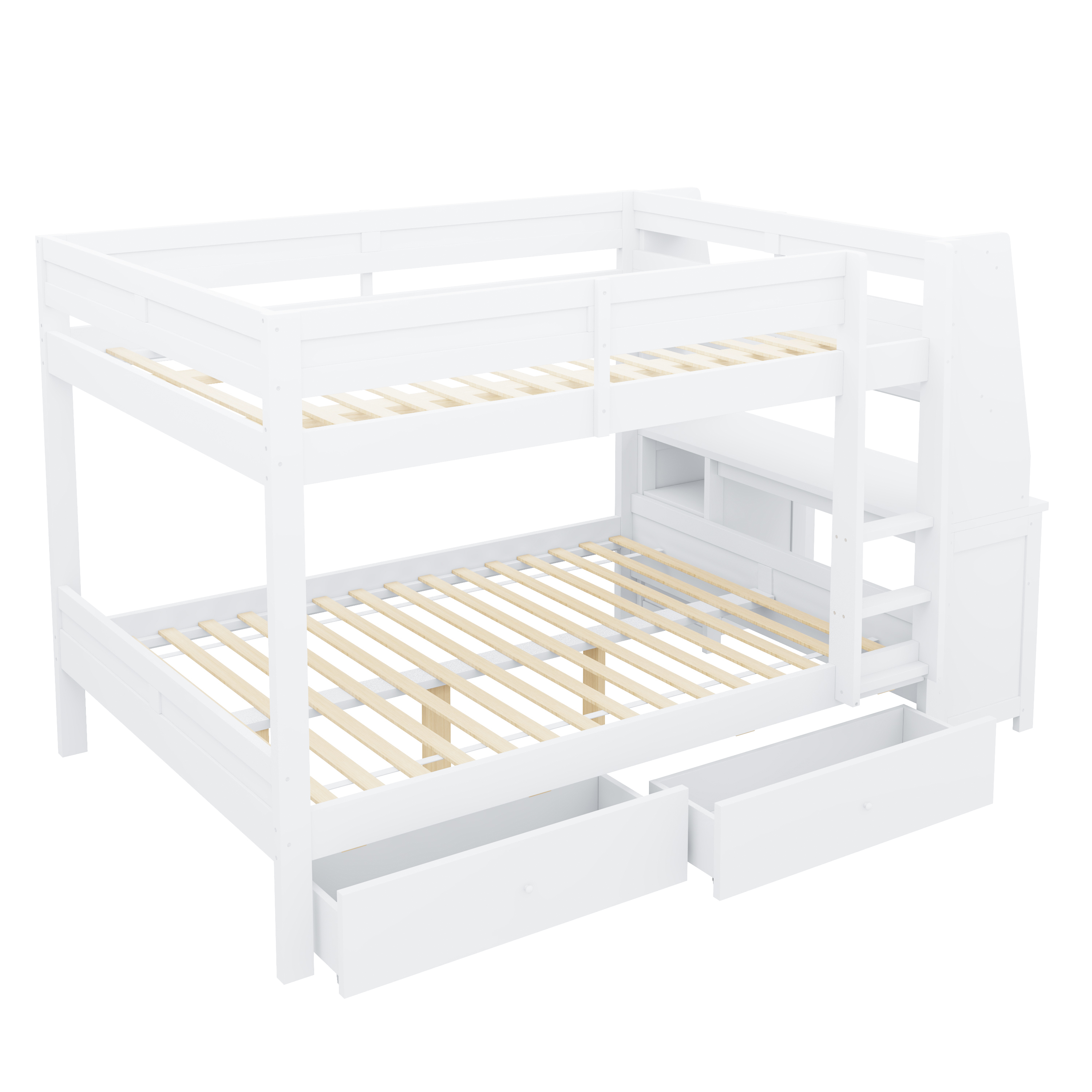 Présentation de Lit mezzanine en bois 140 x 200 cm avec bureau, tiroirs, rangements et barrières de sécurité, Blanc