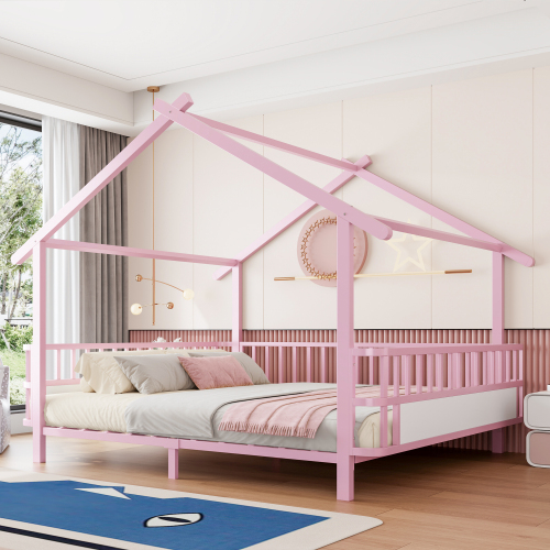 Lit maison 140x200 cm avec structure de toit ouverte