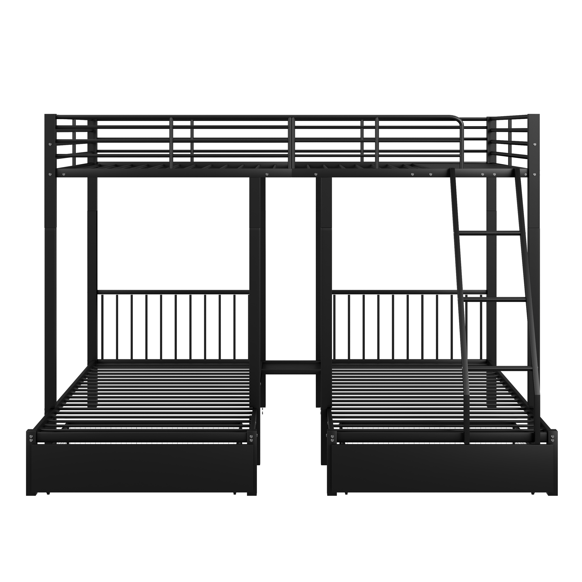 Lit triple 140×200 + 2×90×200 cm, 2 tiroirs escamotables, divisible en 3 lits séparés, barrières continues, pour famille et invités, gain de place vertical, stabilité, sécurité, fonctionnalité, durabilité - image 12