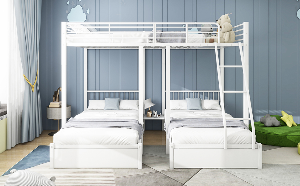 Lit triple 140×200 + 2×90×200 cm avec 2 tiroirs escamotables, divisible en 3 lits séparés, pour famille et invités, gain de place vertical, beaucoup de couchages, design polyvalent, stabilité, fonctionnalité - image 10