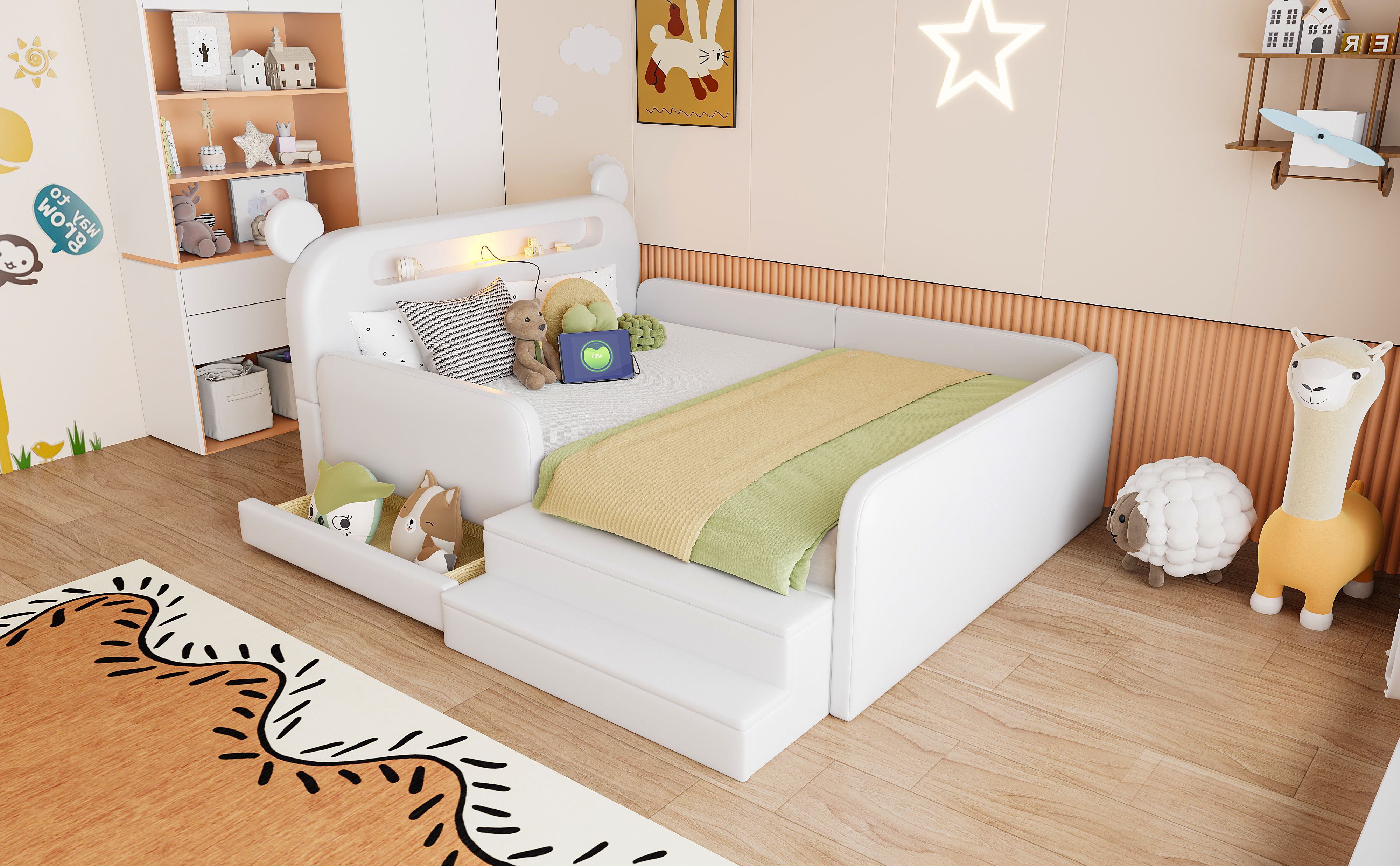 Lit enfant blanc 140x200 cm avec tête de lit ours