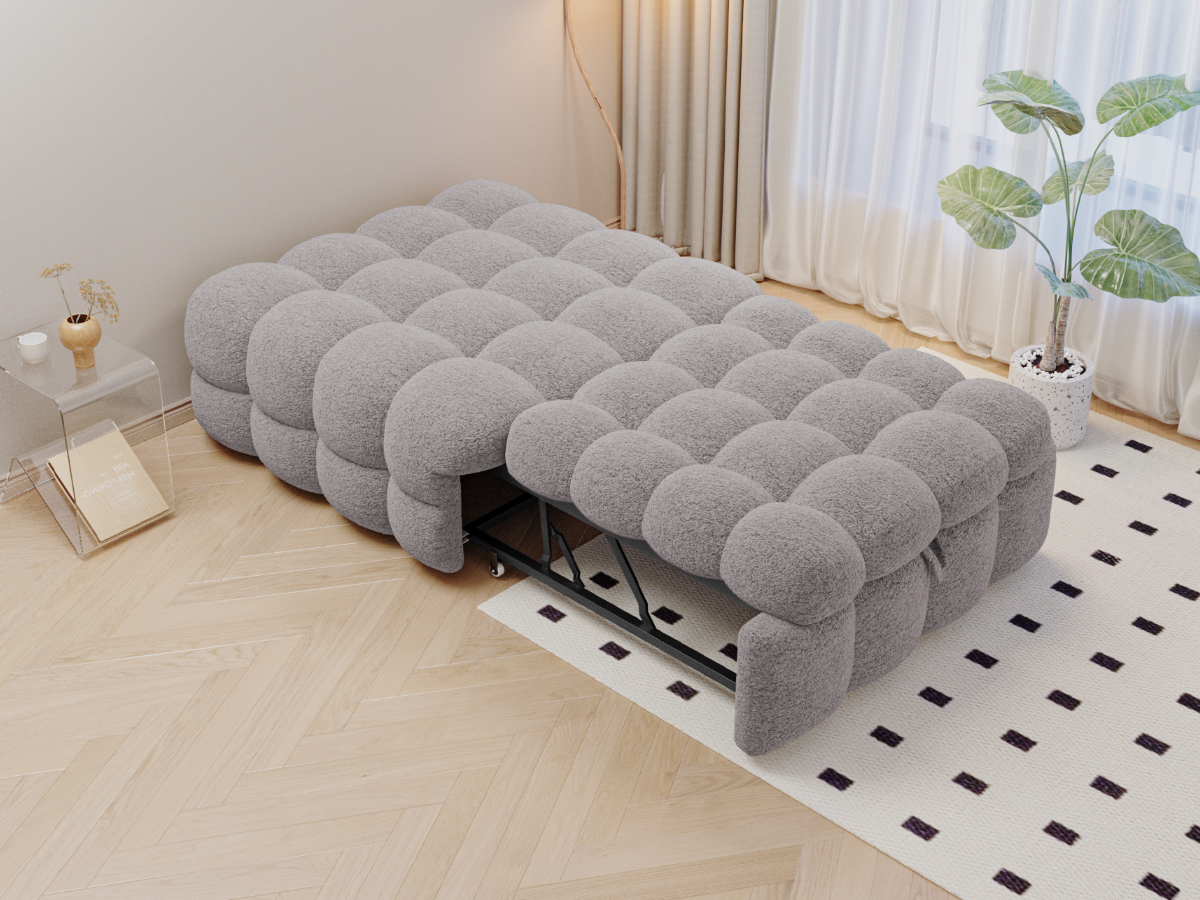 Lit pouf convertible 2-en-1 en tissu bouclé gris, - image 18
