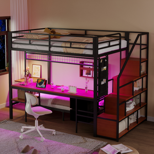 Bande lumineuse LED intégrée au bureau du lit mezzanine