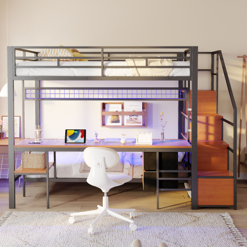 Bureau intégré avec prises électriques sous le lit mezzanine