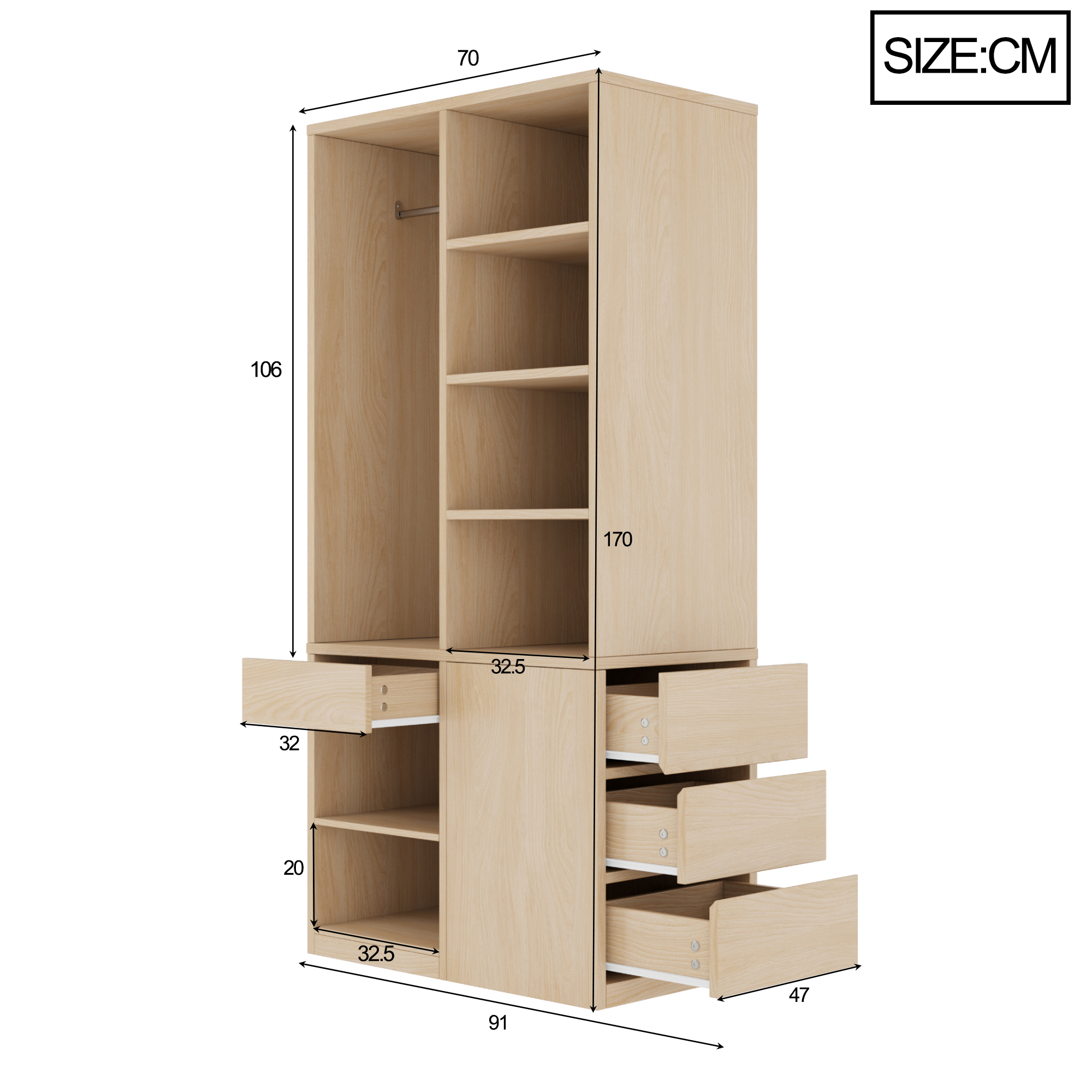 Détails armoire bois rangement