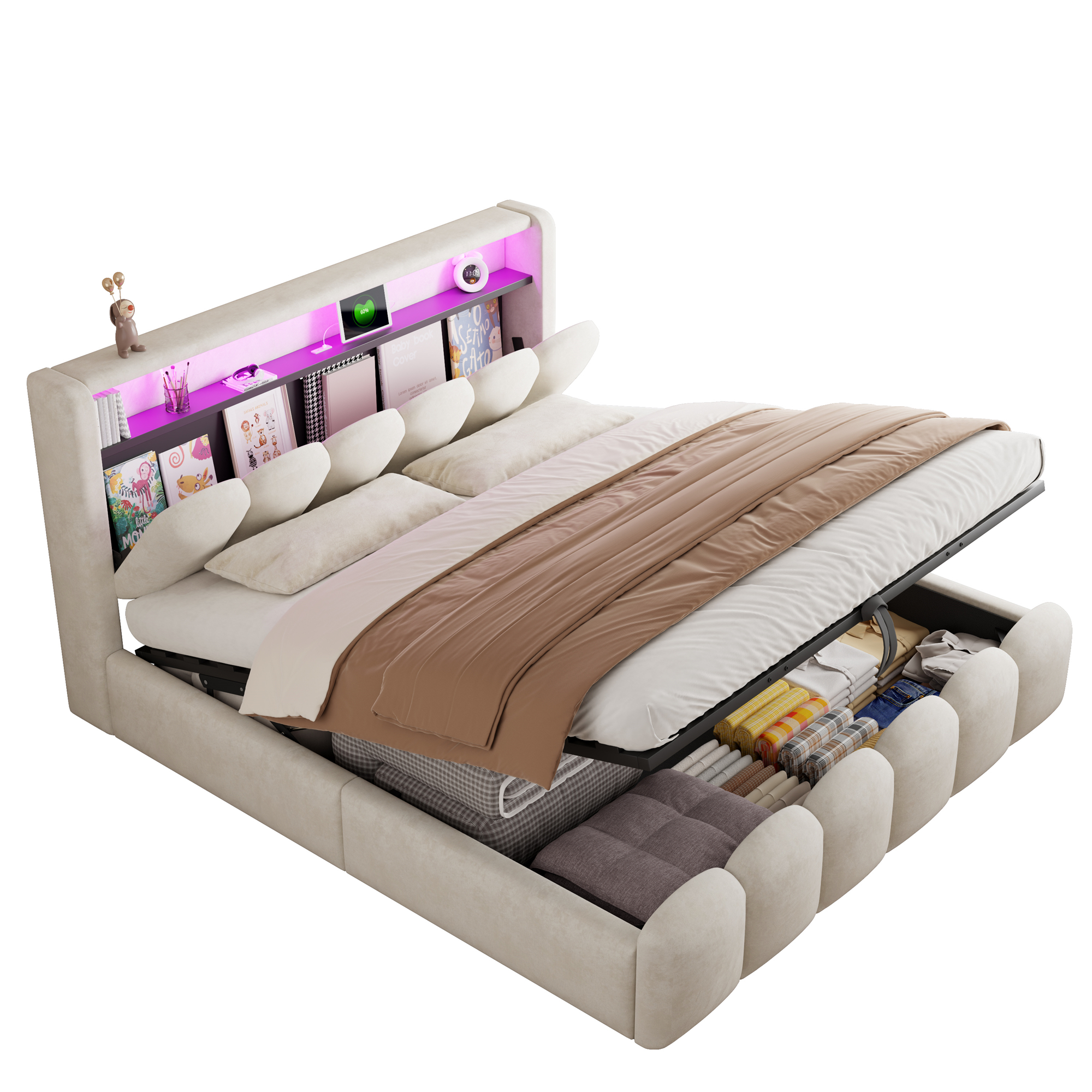 Détail design velours pétale lit double