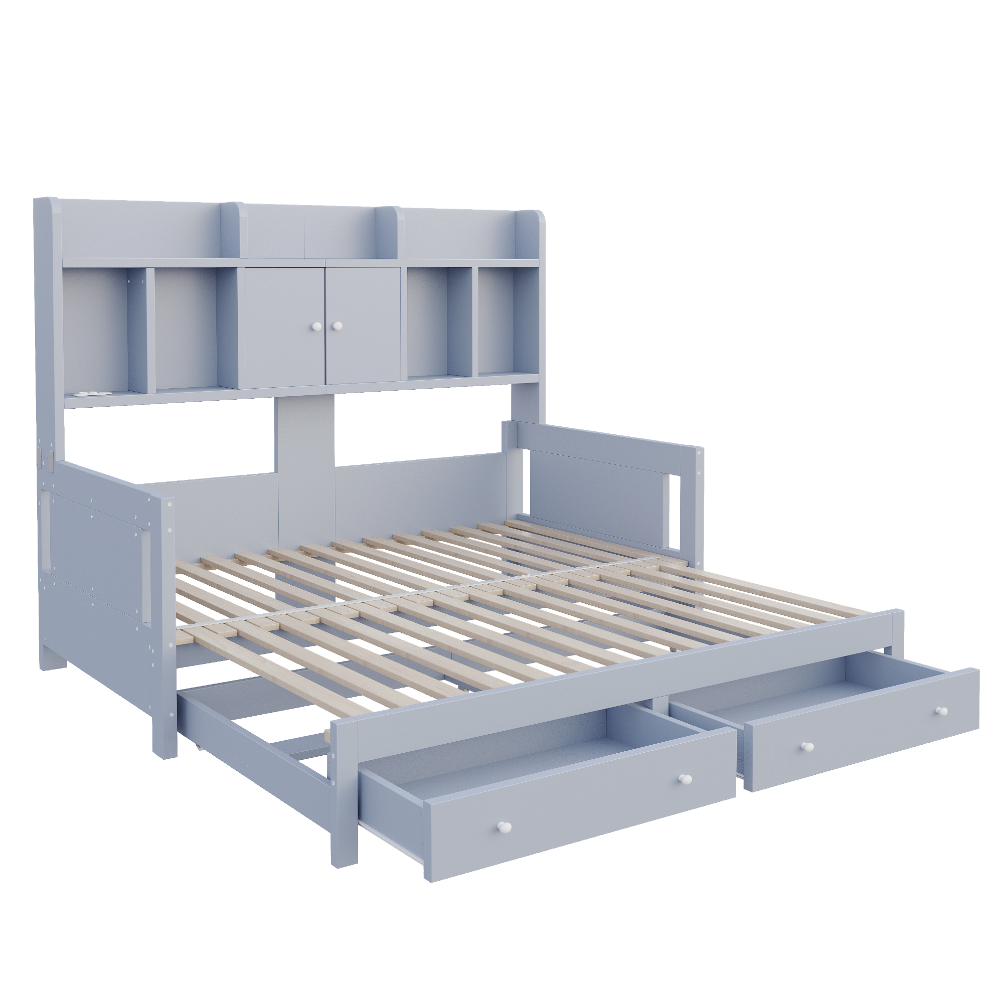 Lit banquette / lit gigogne 90 x 190 cm avec éclairage LED, prises intégrées, rangements intégrés, fonction extensible, gris - spécifications 1