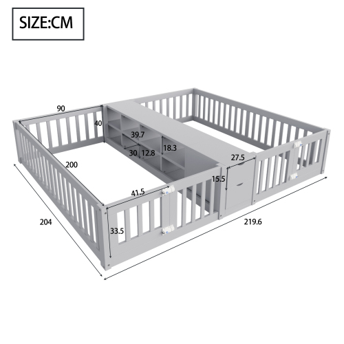 Dimensions du lit double enfant blanc et gris