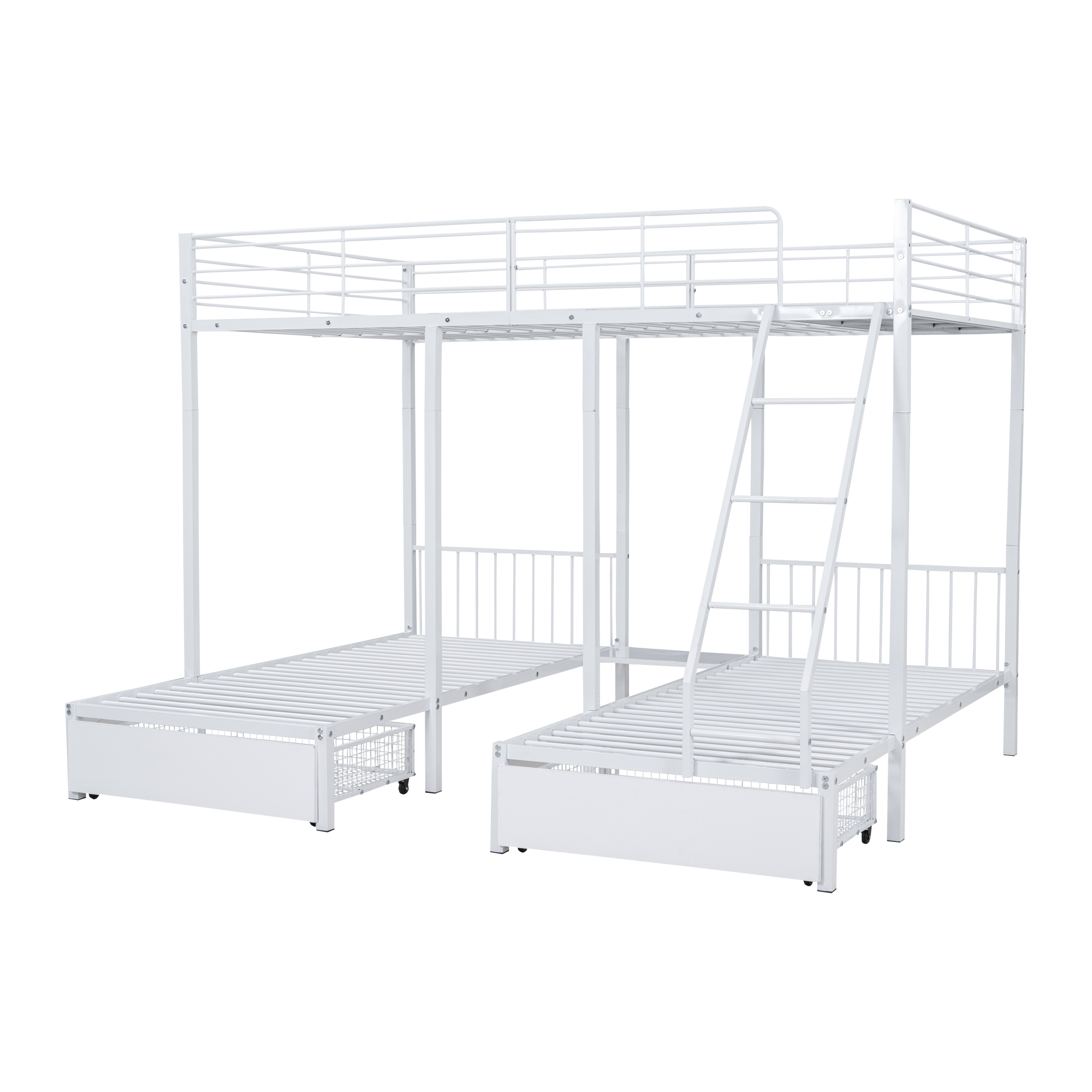 Lit triple 140×200 + 2×90×200 cm avec 2 tiroirs escamotables, divisible en 3 lits séparés, pour famille et invités, gain de place vertical, beaucoup de couchages, design polyvalent, stabilité, fonctionnalité - image 4