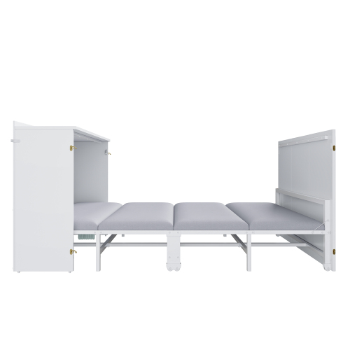 Lit escamotable replié sous forme de meuble blanc et bois