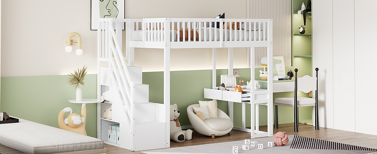 Lit mezzanine pin avec table multifonction (coiffeuse/ordinateur/travail), échelle-coffre sécurité, espace sous lit, pour enfant et adolescent, chambre et étude, gain de place, sécurité renforcée, stabilité, durabilité - image 17