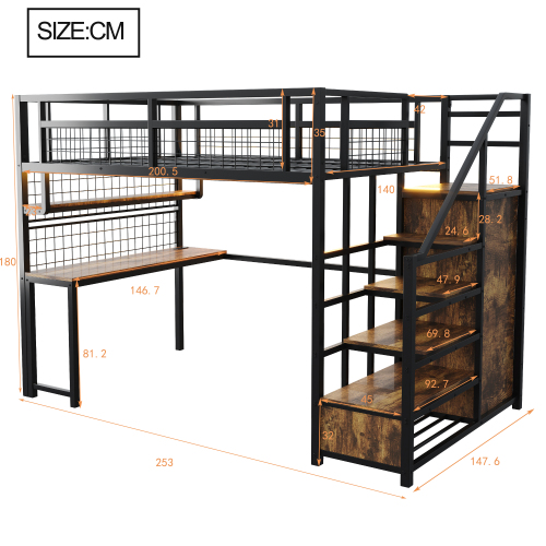 Dimensions du lit mezzanine en métal avec bureau