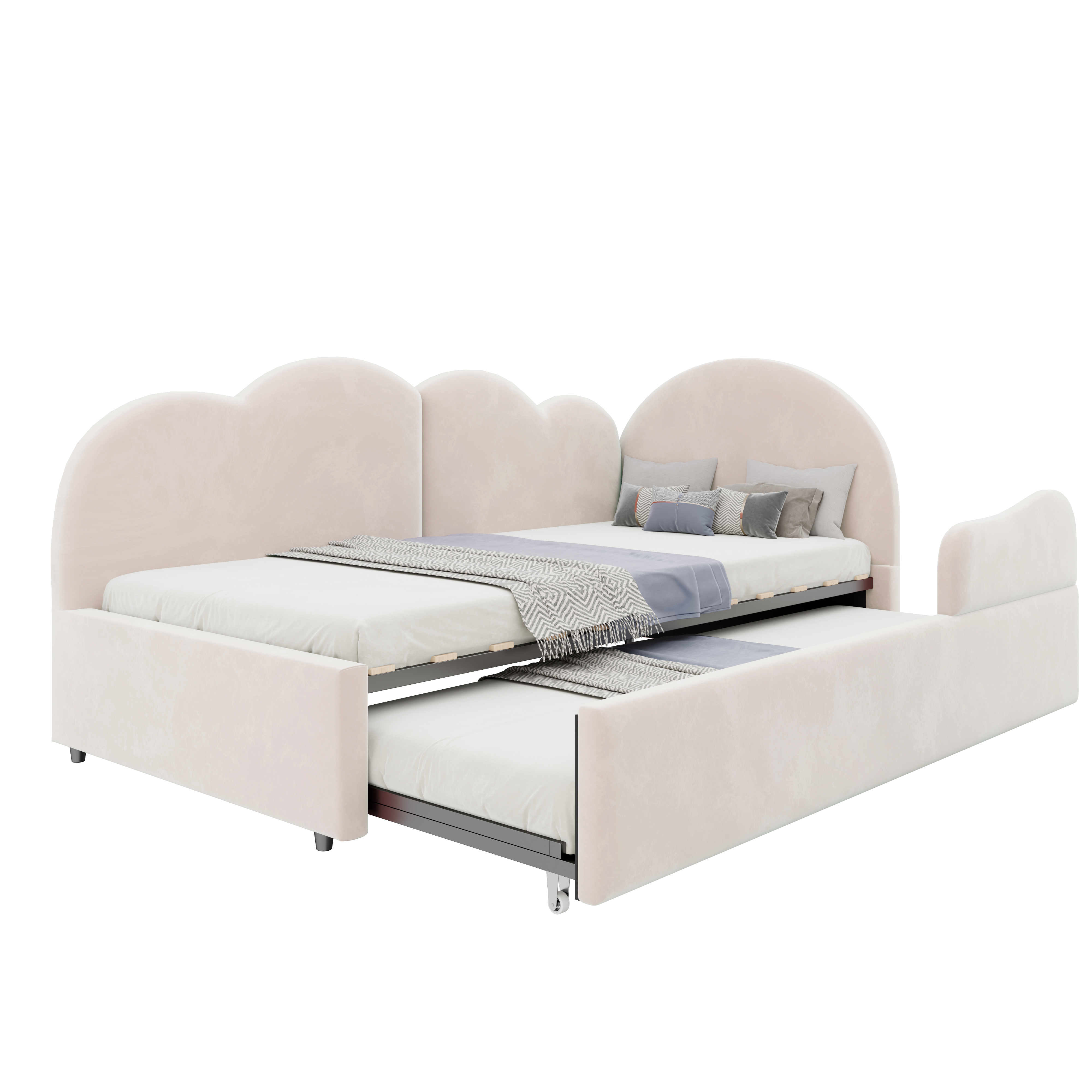 Lit gigogne 90 x 200 cm avec couchage gigogne 90 x 190 cm avec LED, structure rembourrée, Beige - vue complémentaire