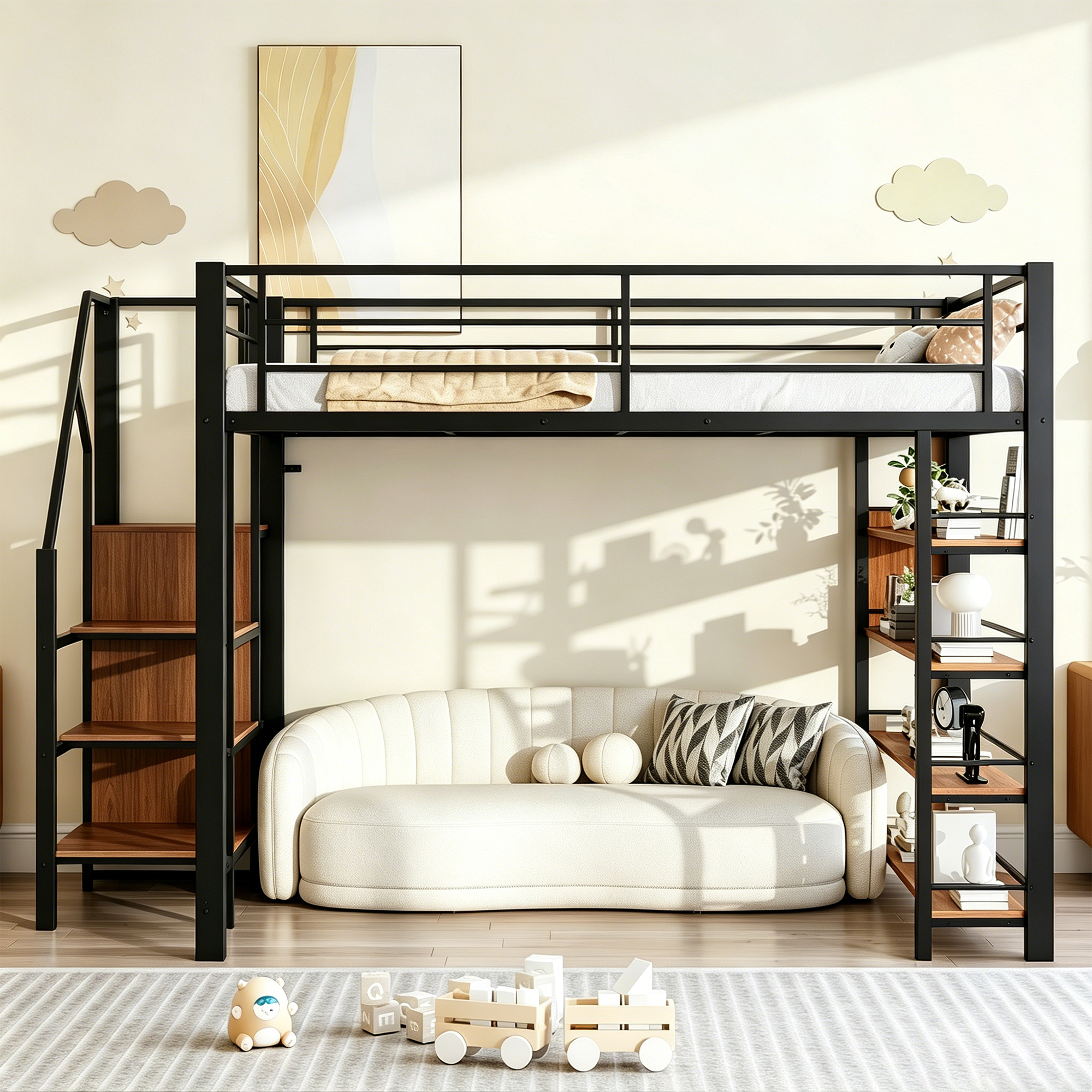 Lit mezzanine 140x200 cm gain de place 255x145x170,5 cm en métal Noir - présentation 1