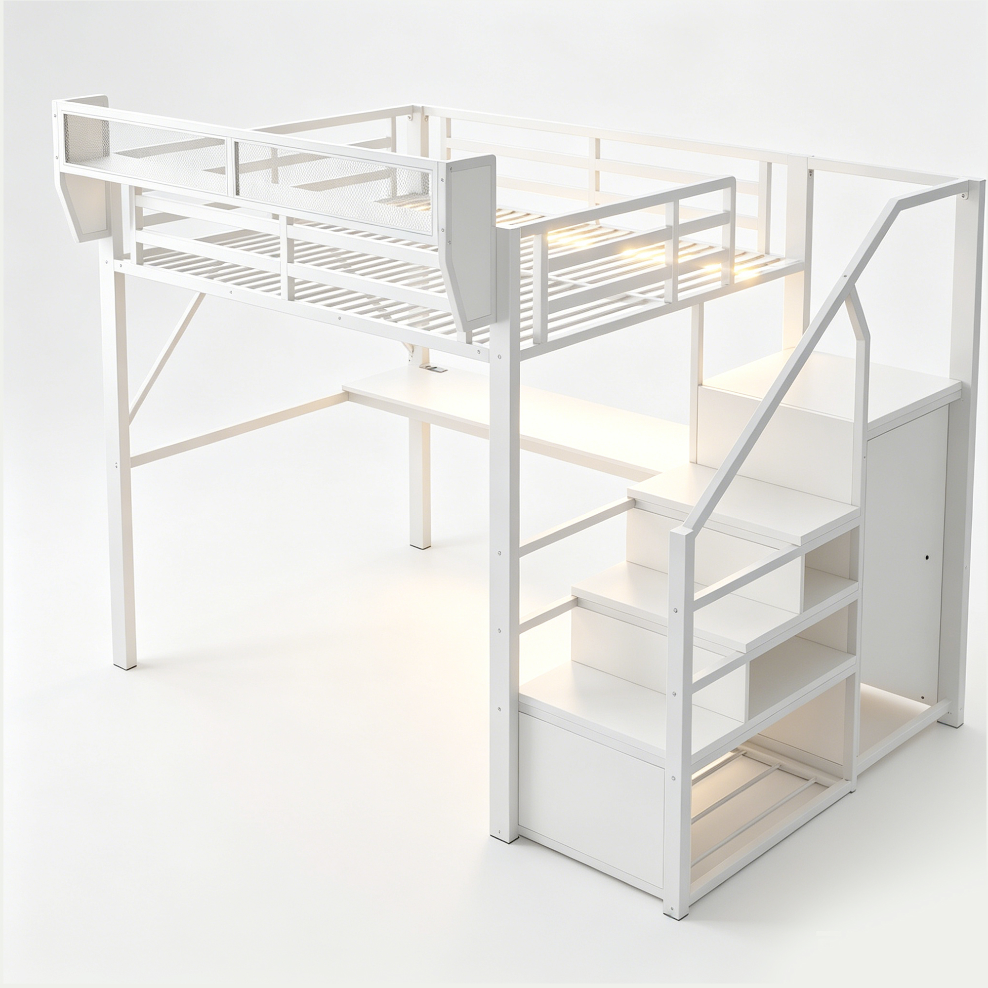 Lit mezzanine gain de place 255x145x191 cm en métal Blanc - spécifications 1