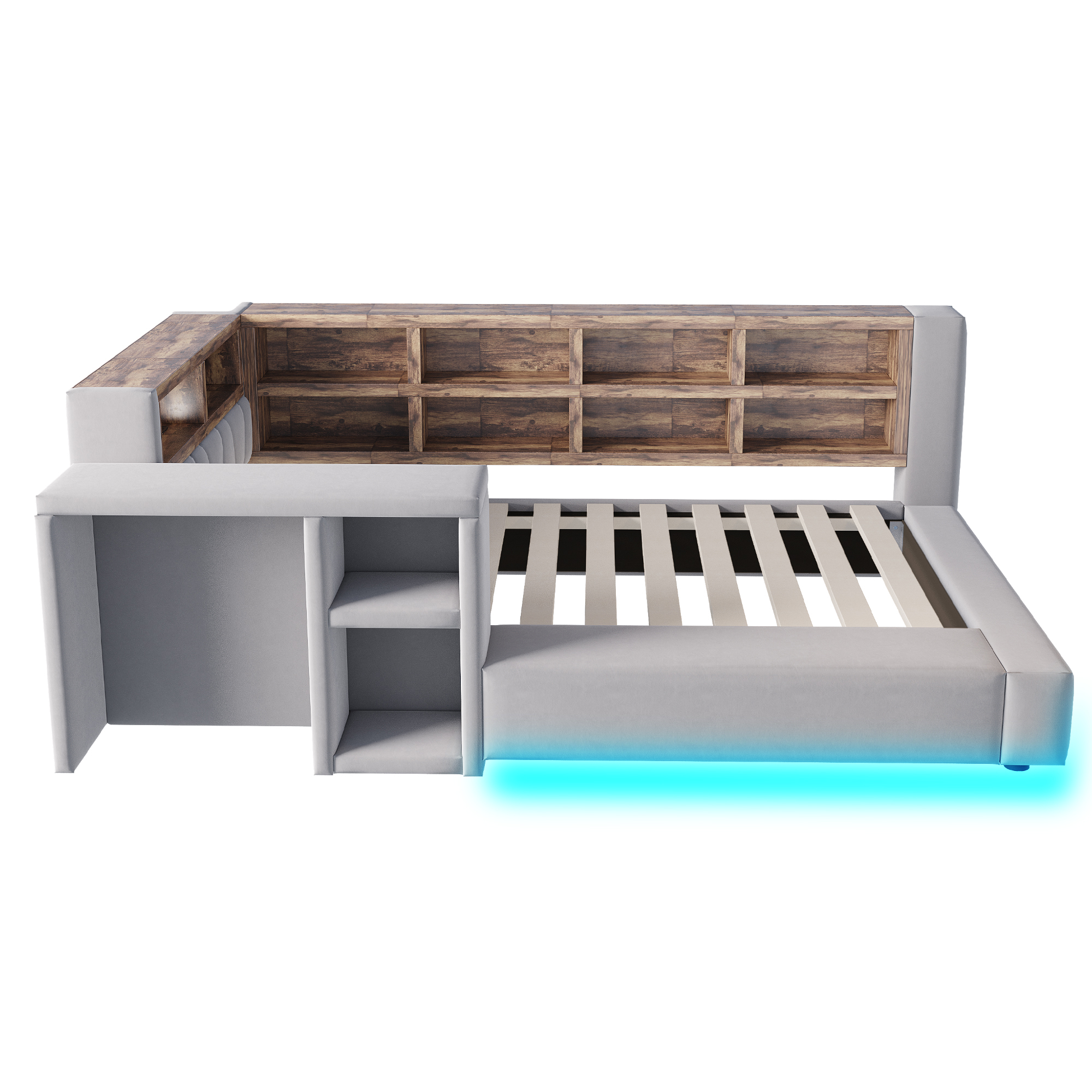 Lit rembourré 90 x 200 cm avec LED, ports de charge, structure rembourrée, Gris foncé - vue complémentaire