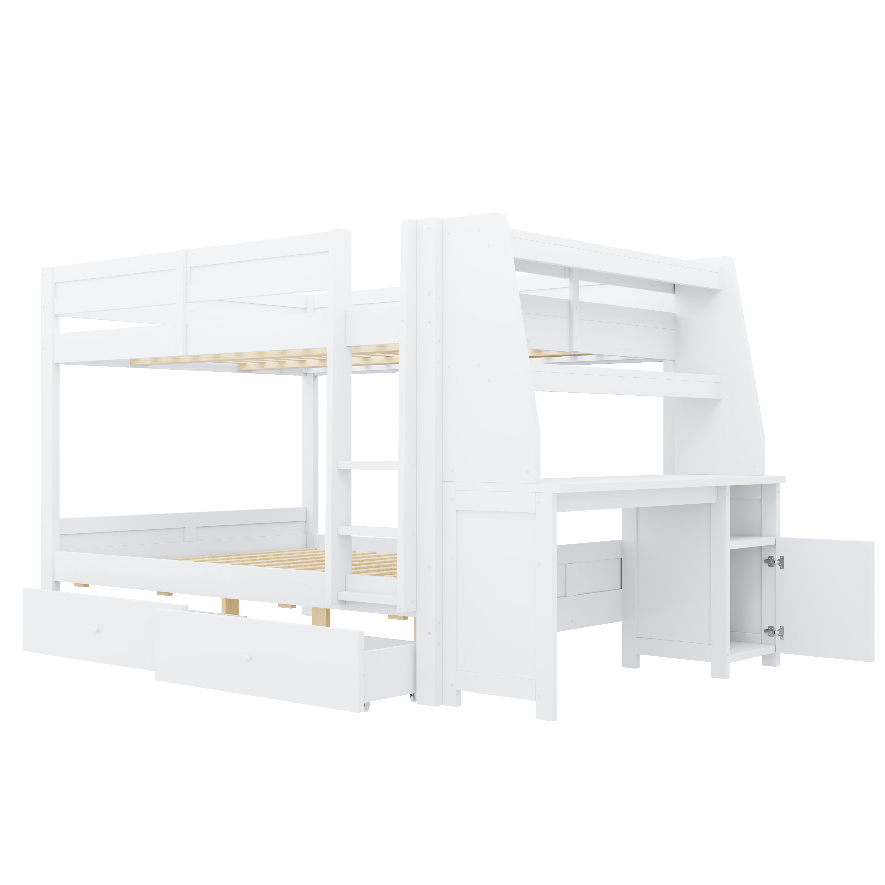 Lit superposé 140 x 200 cm, bureau intégré, échelle, 2 tiroirs, garde-corps, métal, blanc, 236 x 145 x 160 cm 🛏️🪜 - spécifications 1