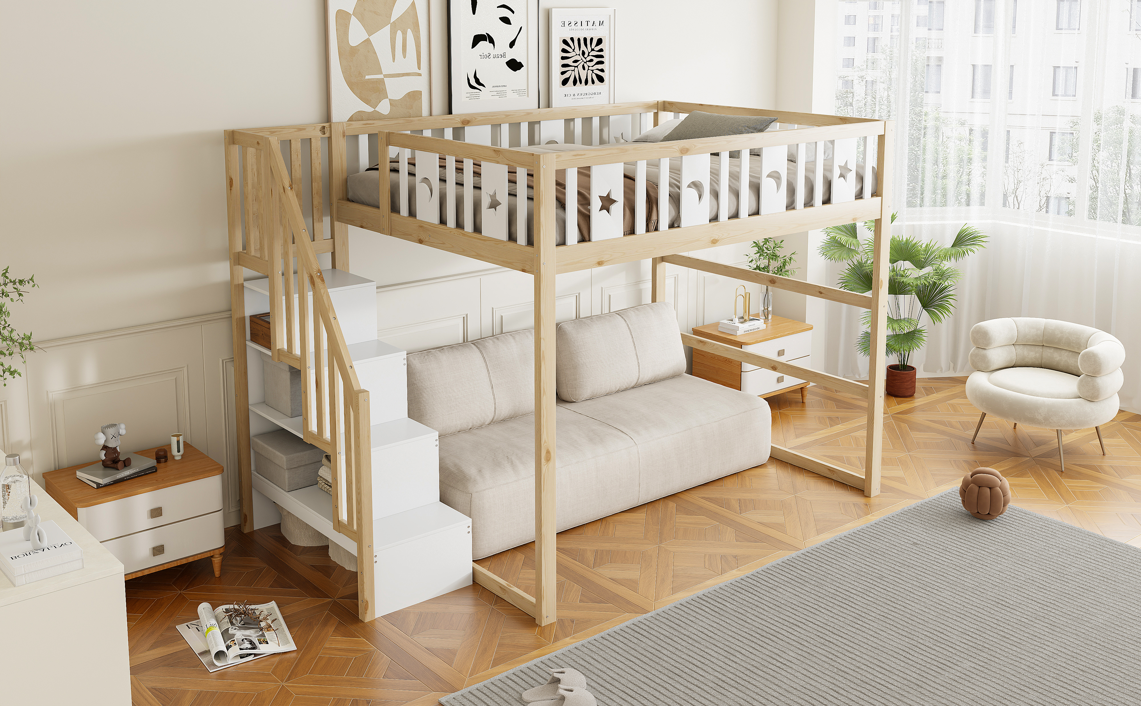 Lit mezzanine enfant en bois massif avec échelle l - image 9