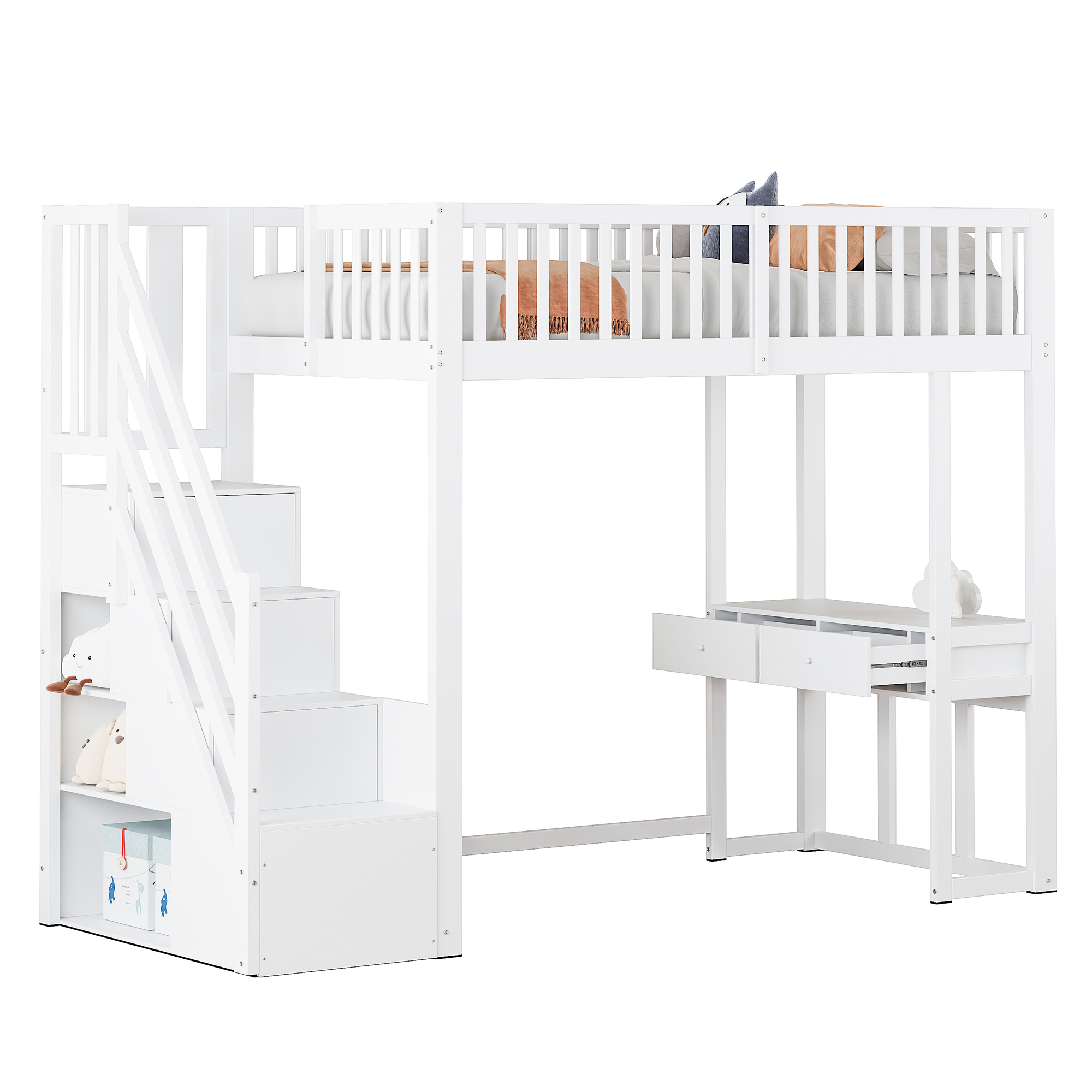 Lit mezzanine pin avec table multifonction (coiffeuse/ordinateur/travail), échelle-coffre sécurité, espace sous lit, pour enfant et adolescent, chambre et étude, gain de place, sécurité renforcée, stabilité, durabilité - image 6