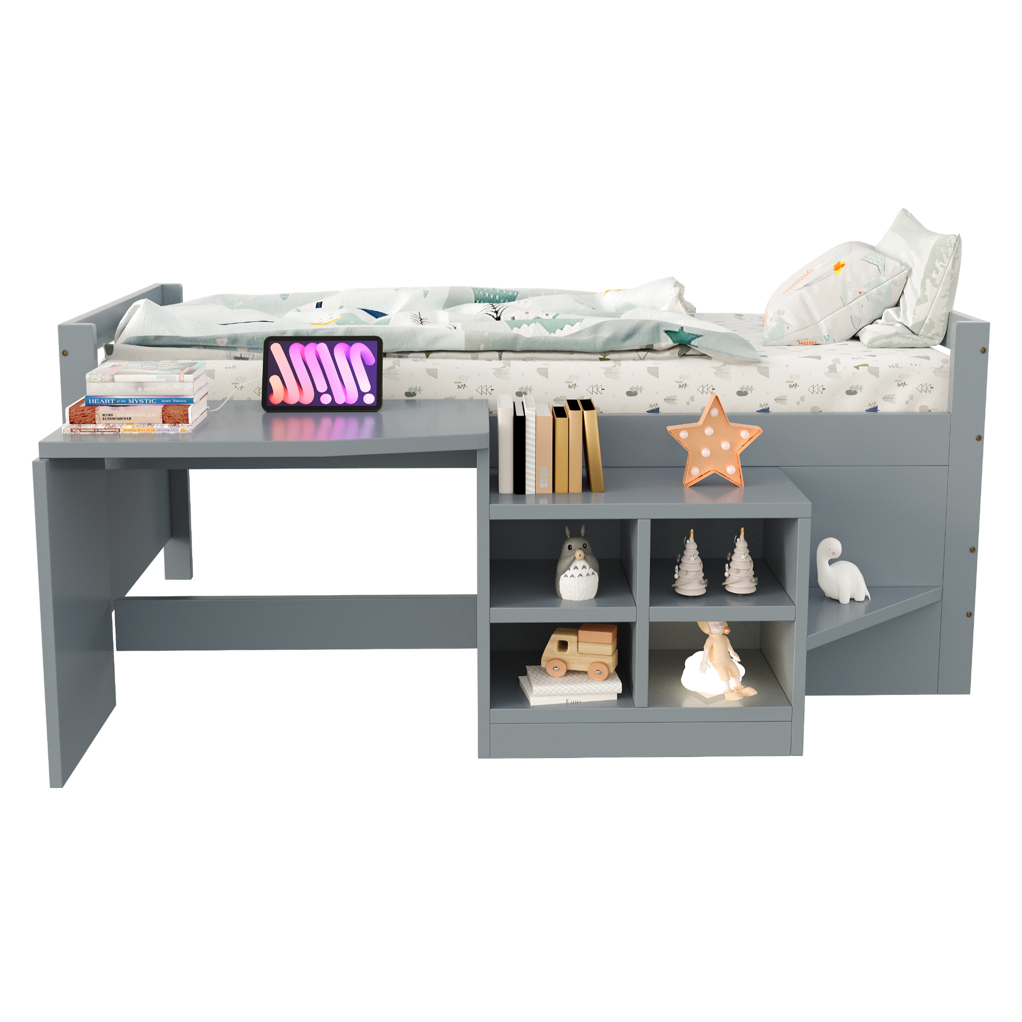 Vue d'ensemble du lit multifonction gris