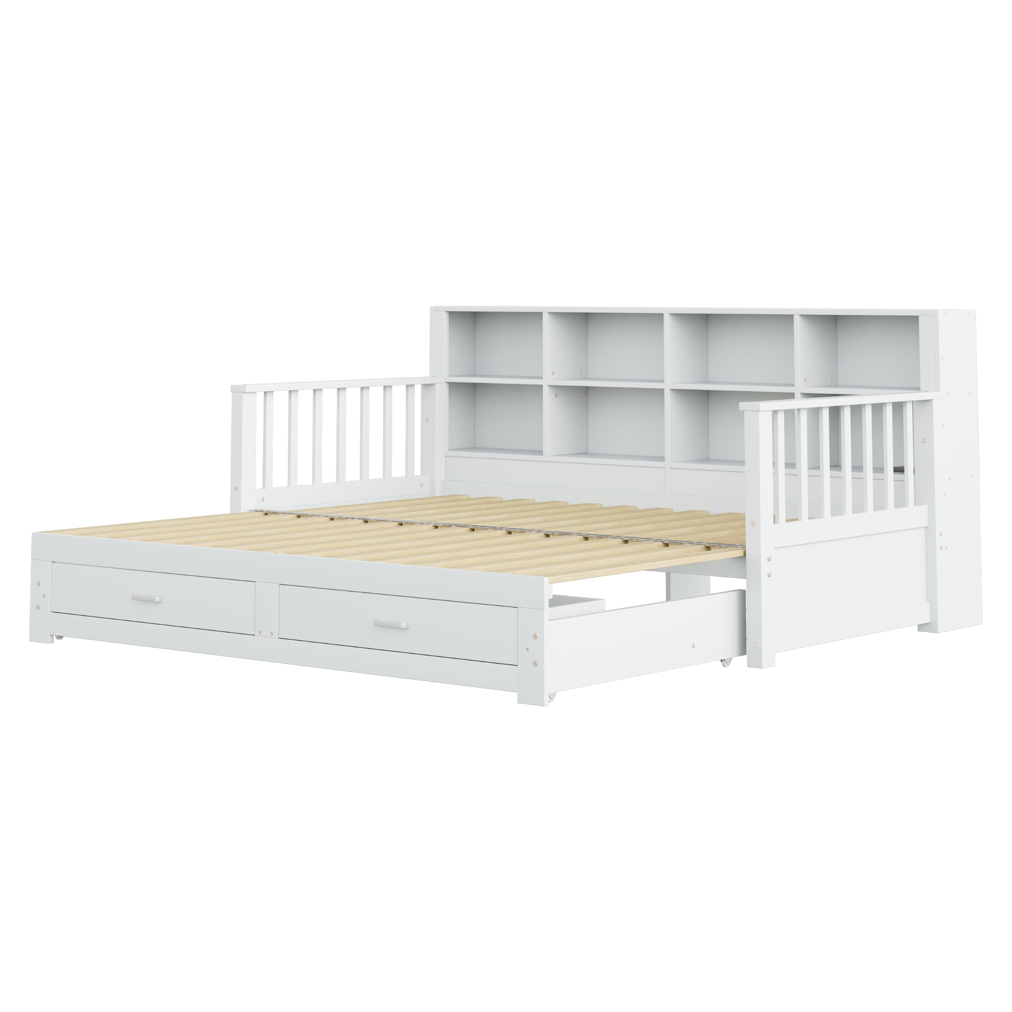 Canapé-lit en bois escamotable 90×190 à 180×190 cm, rangement dossier, prise, tiroir, pour chambre, conversion facile, beaucoup de stockage, recharge au lit, design multifonction, style pratique moderne - image 11