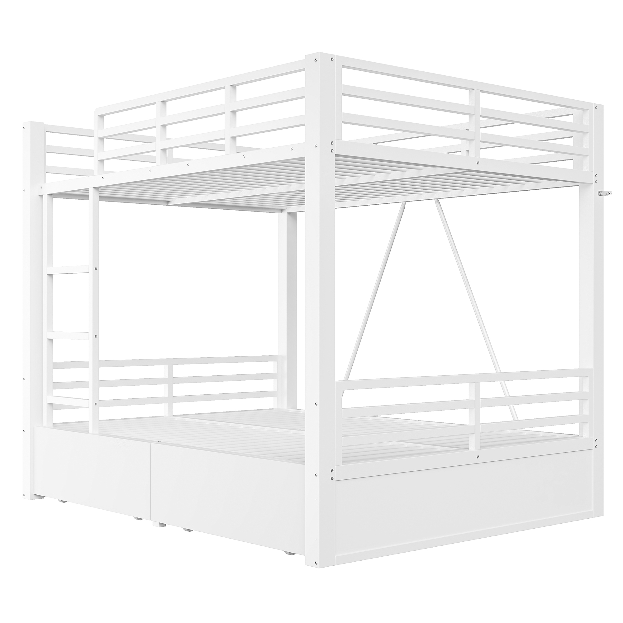 Lit superposé gain de place 204x148x164 cm en métal + bois Blanc - spécifications 1