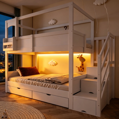 Lit superposé maison blanc 90x200 cm pour enfant