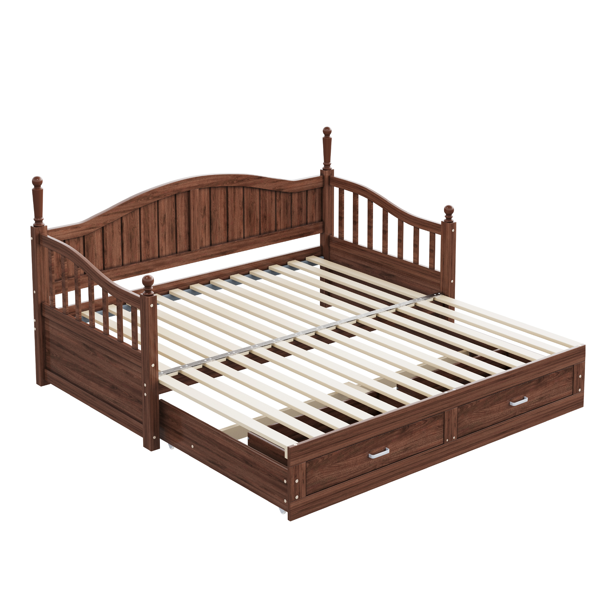 Canapé-lit en bois massif escamotable 90×190→180×190 cm, 2 tiroirs, dossier courbé élégant, accoudoirs arrondis, pour salon et chambre, utilisation polyvalente, beaucoup de rangement, design classique, stabilité, durabilité - image 12