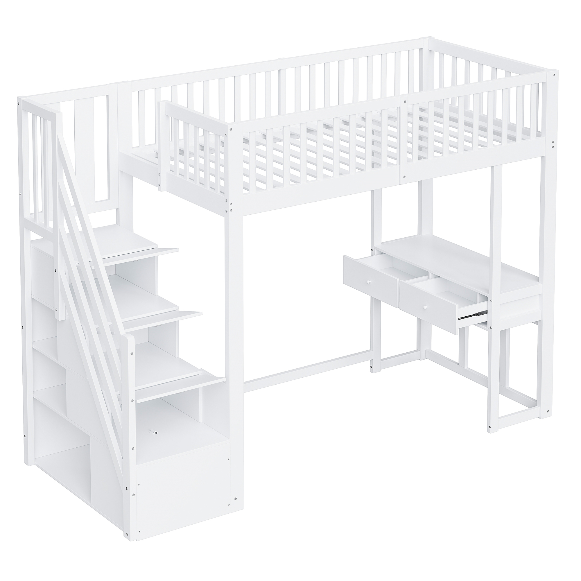 Lit mezzanine pin avec table multifonction (coiffeuse/ordinateur/travail), échelle-coffre sécurité, espace sous lit, pour enfant et adolescent, chambre et étude, gain de place, sécurité renforcée, stabilité, durabilité - image 9