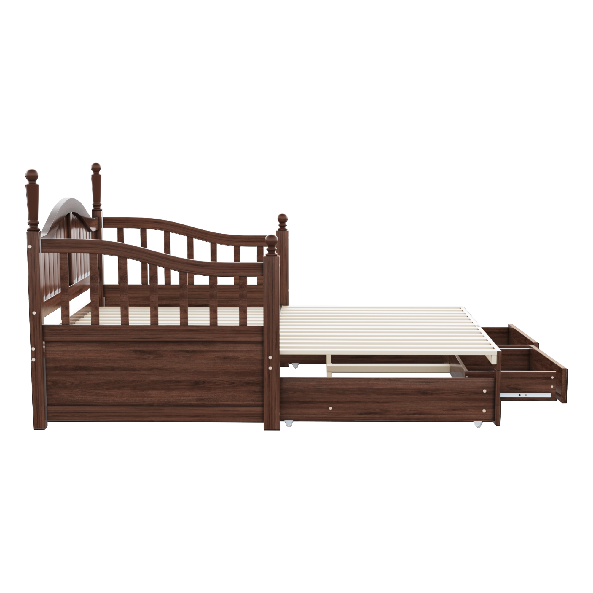 Canapé-lit en bois massif escamotable 90×190→180×190 cm, 2 tiroirs, dossier courbé élégant, accoudoirs arrondis, pour salon et chambre, utilisation polyvalente, beaucoup de rangement, design classique, stabilité, durabilité - image 14
