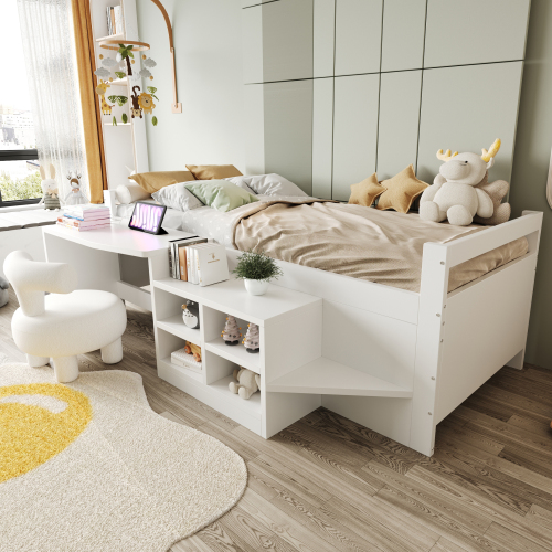 Lit enfant blanc avec rangements intégrés