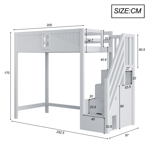 Dimensions du lit mezzanine enfant 90x200 cm
