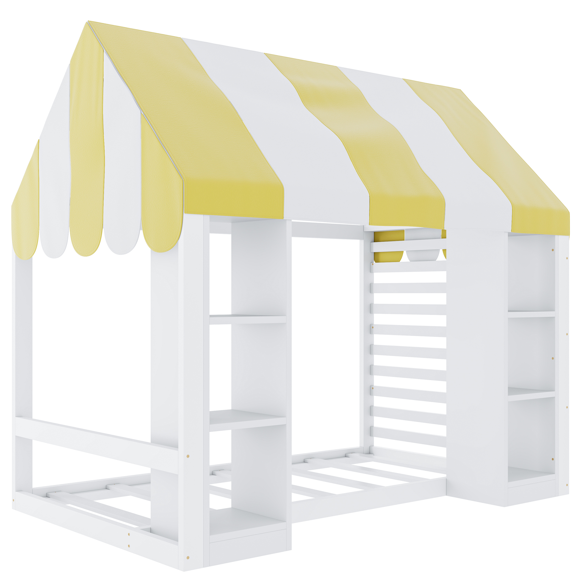 Lit cabane enfant 90 x 200 cm, 2 armoires, baldaquin, métal, blanc, 204,5 x 118,7 x 188 cm 🏠 - spécifications 1