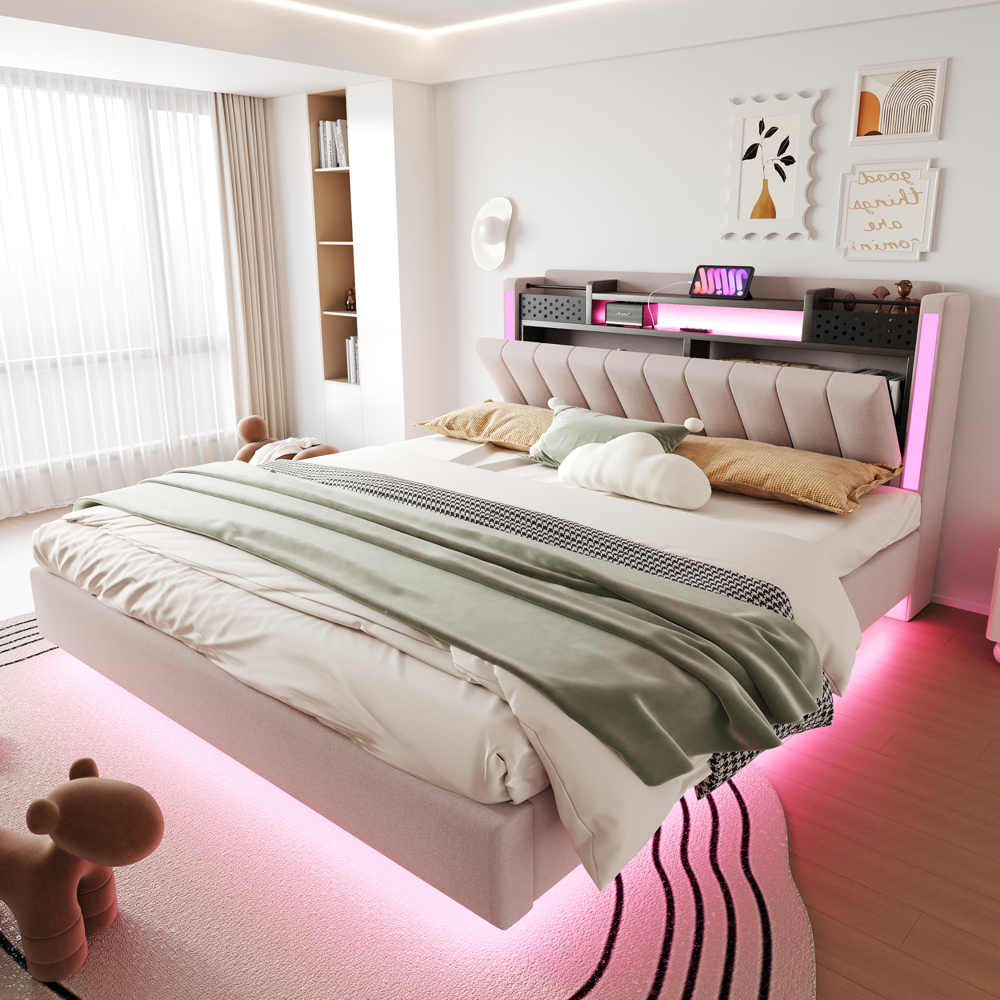 Polsterbett 160*200 mit LED-Beleuchtung und USB-St